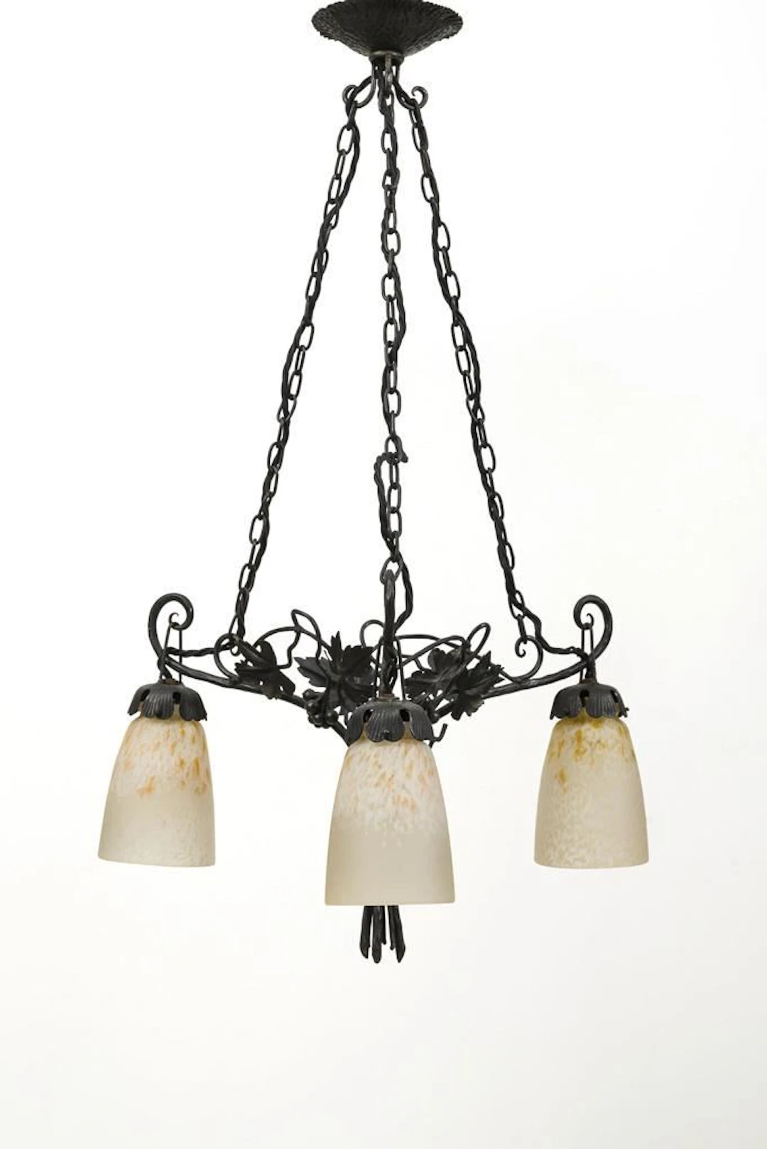 French ceiling lamp with three shades. Schneider.