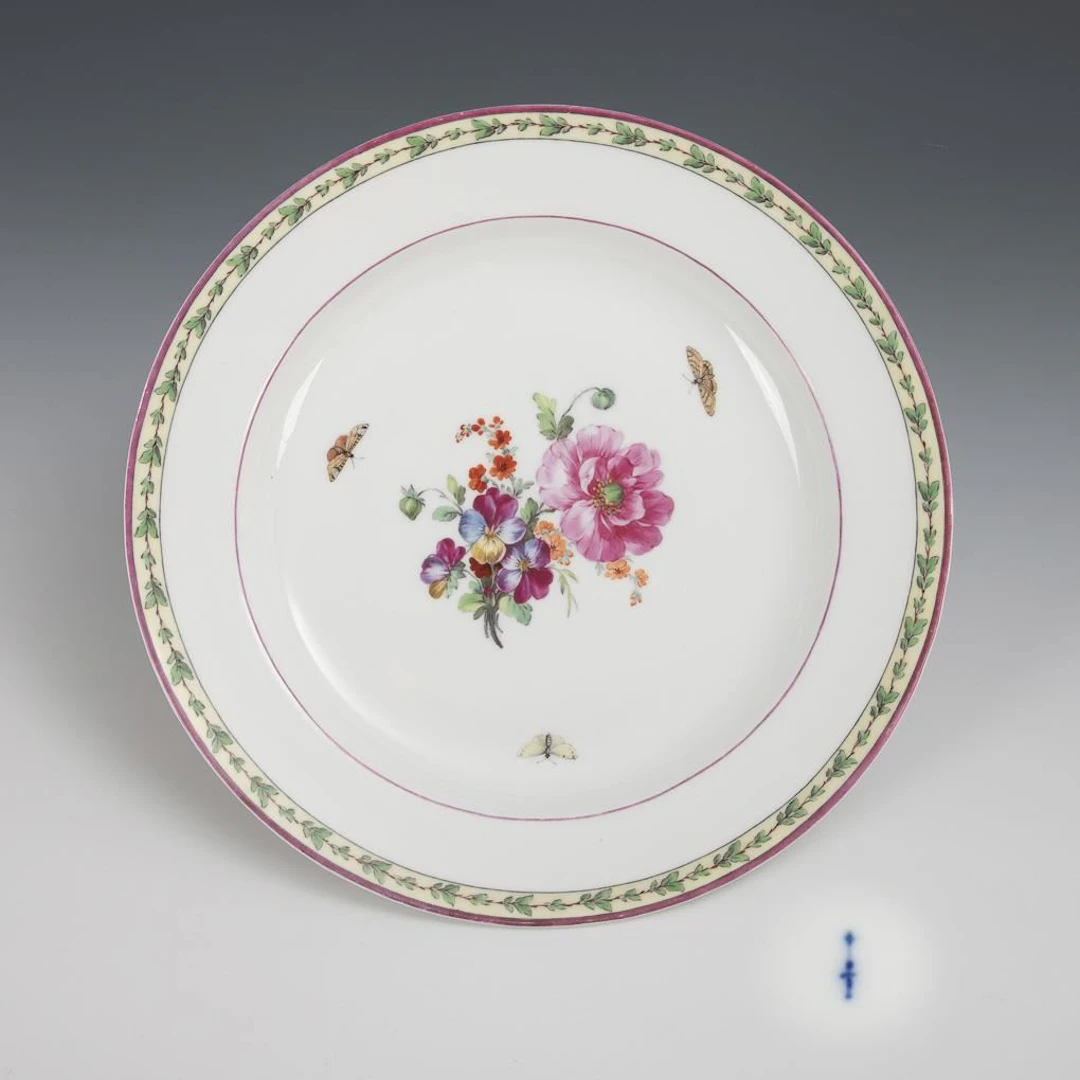 Empire-style plate with floral and insect motifs. KPM Berlin.
