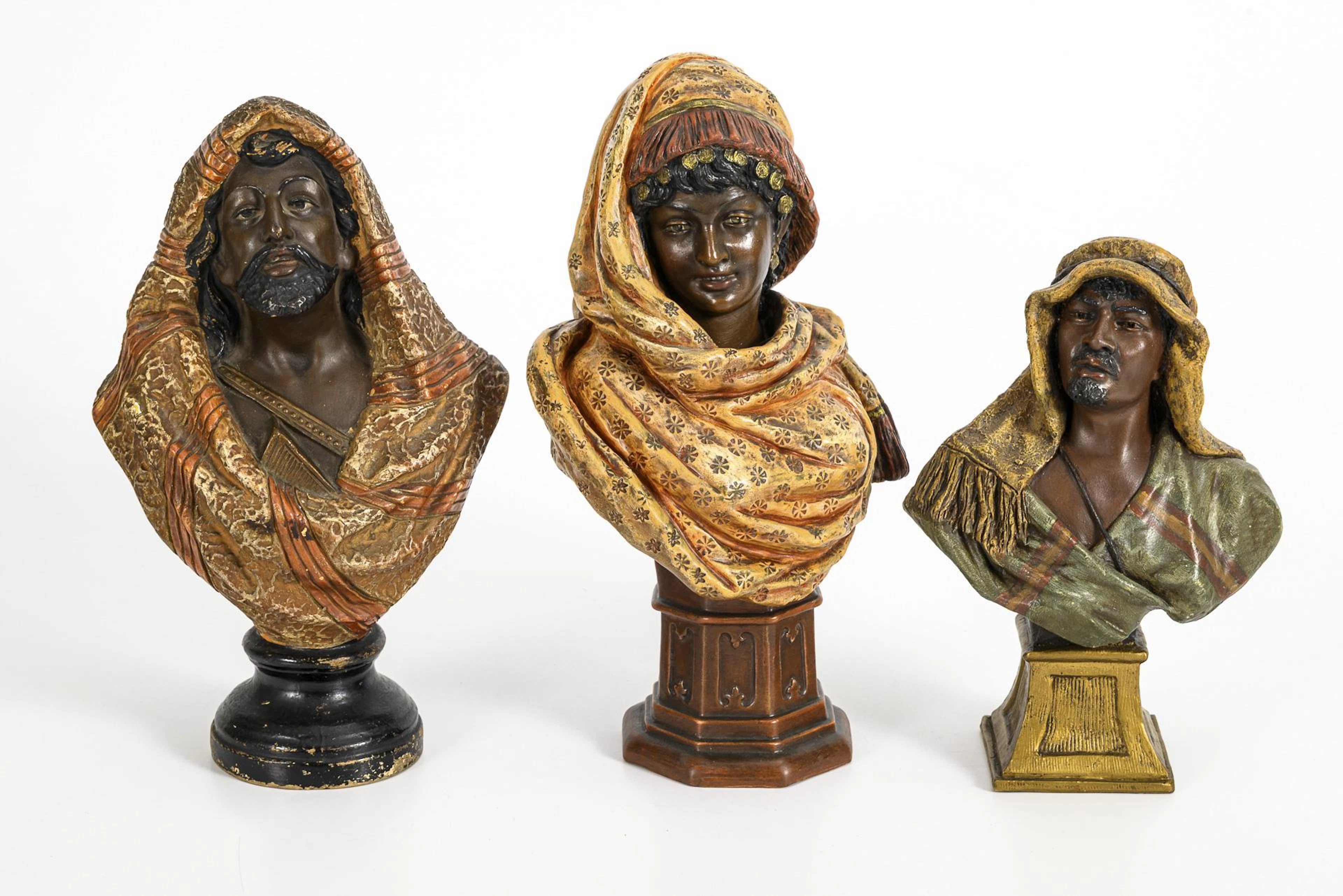 3 small Art Nouveau terracotta busts with Orientals.