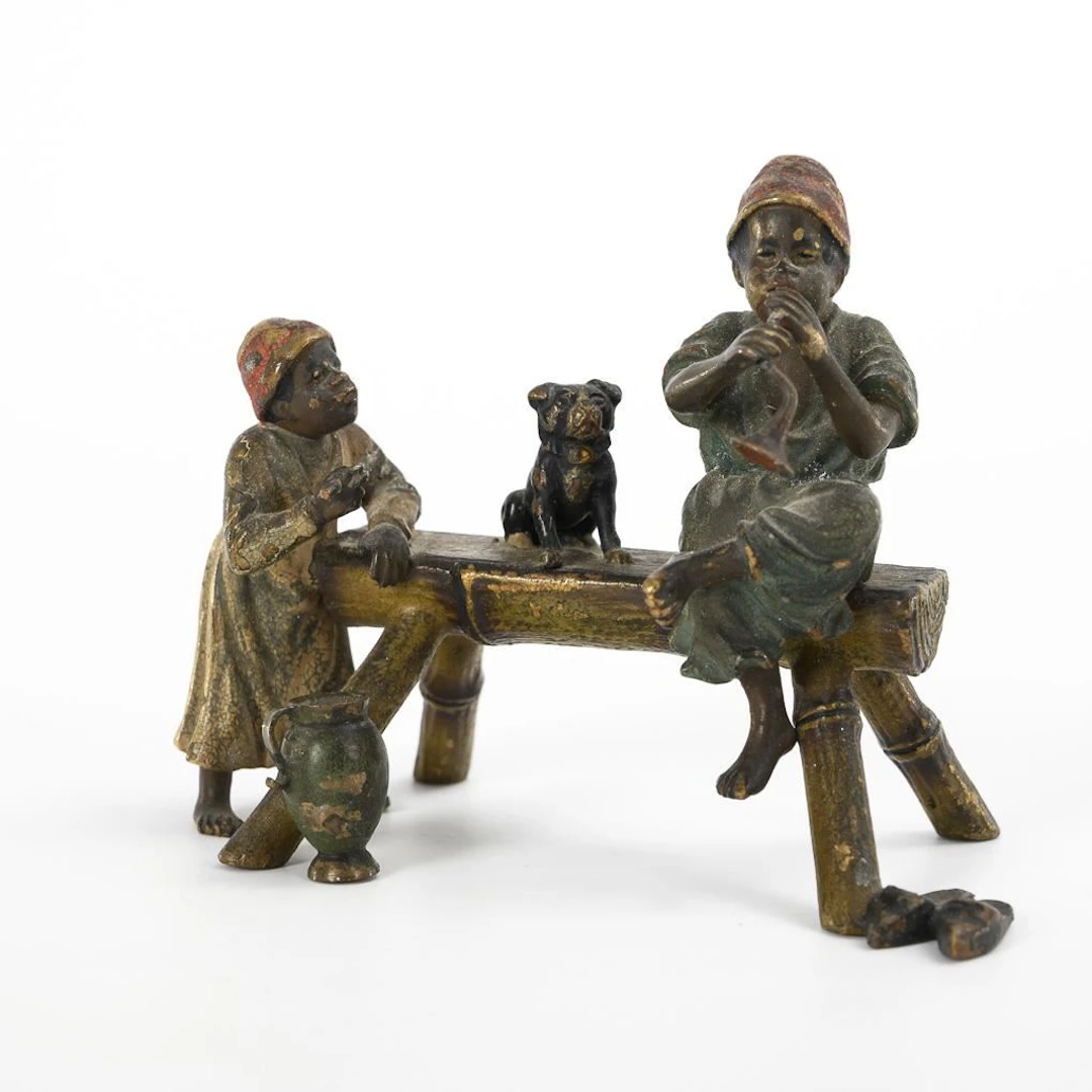 Viennese bronze (?): 2 Oriental Children on a Bench