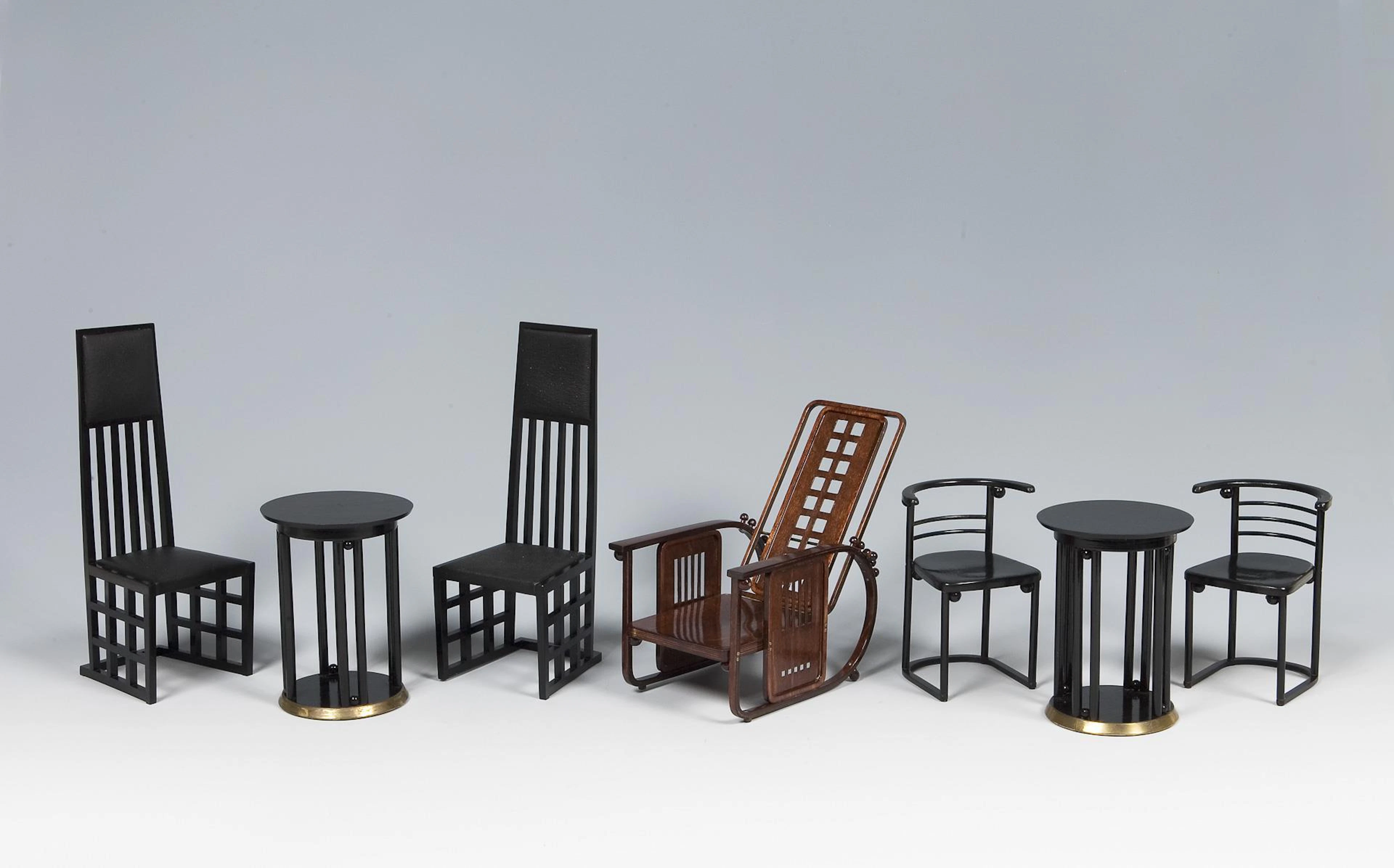 7 Josef Hoffmann miniature pieces of furniture.