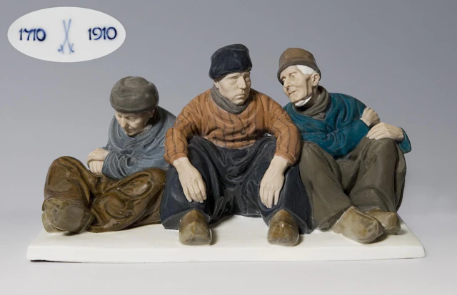 Large Art Nouveau figurine group: Volendam fisherman. Meissen.