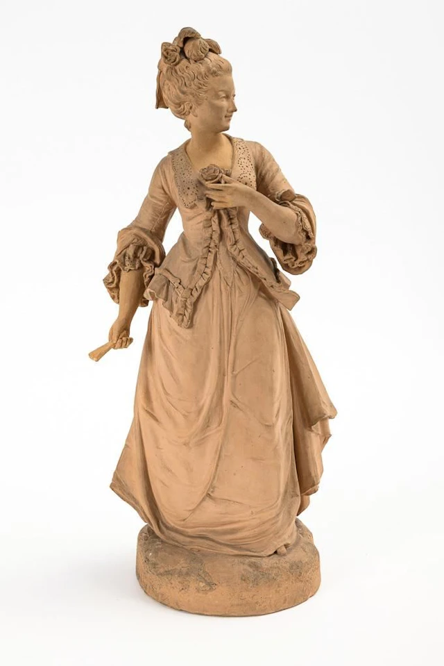 DUBOY, P, DUBOY, P, DUBOY, P, Terracotta sculpture of a Rococo lady with a fan