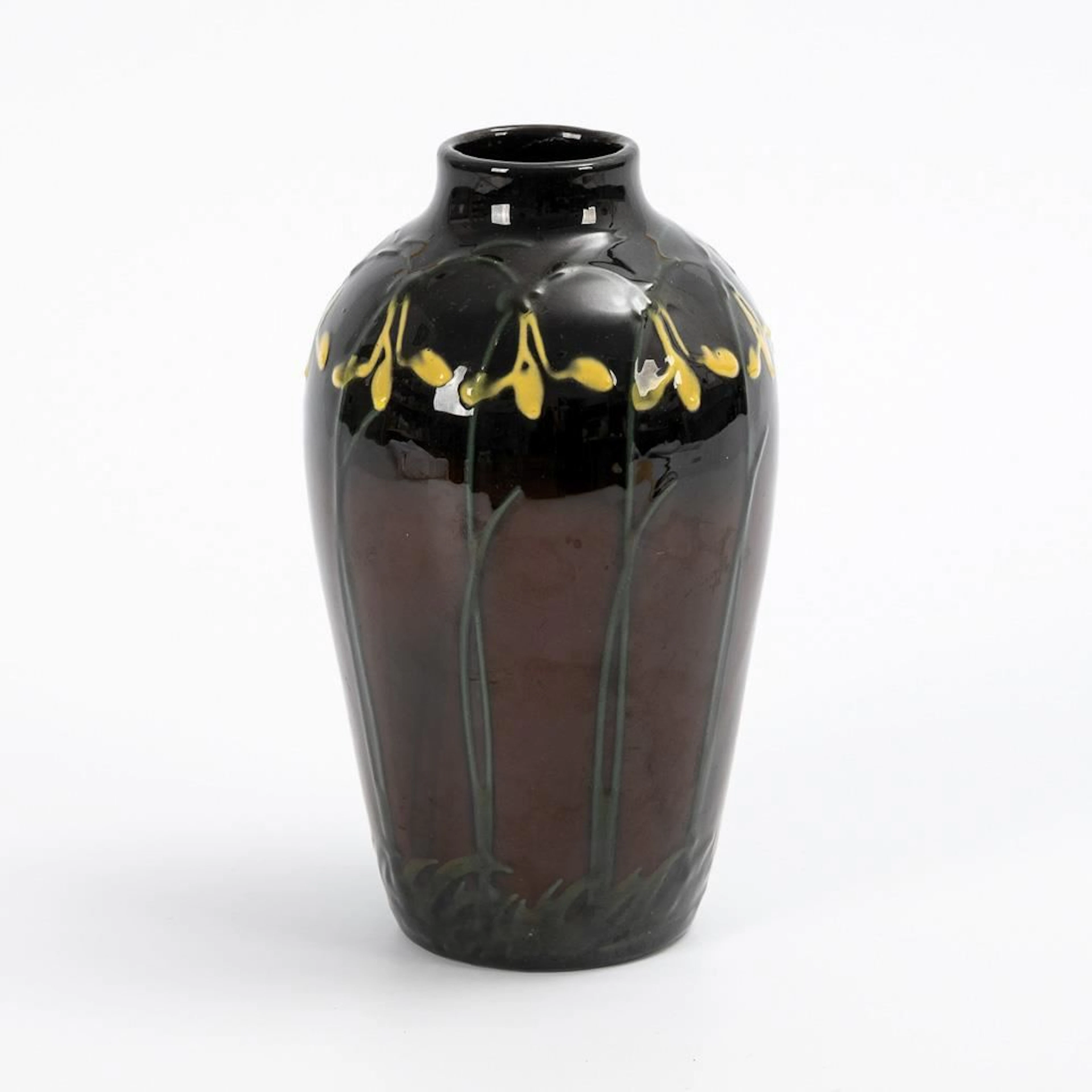 Art Nouveau vase with snowdrops. Prof. Laeuger's Art Pottery, Kandern