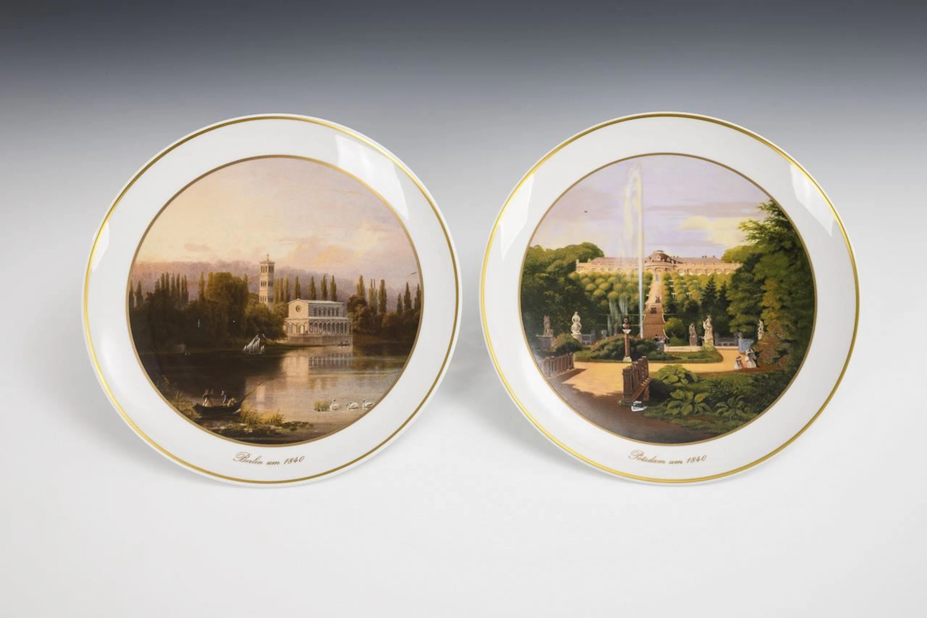 2 Display Plates: Potsdam and Berlin. KPM Berlin.