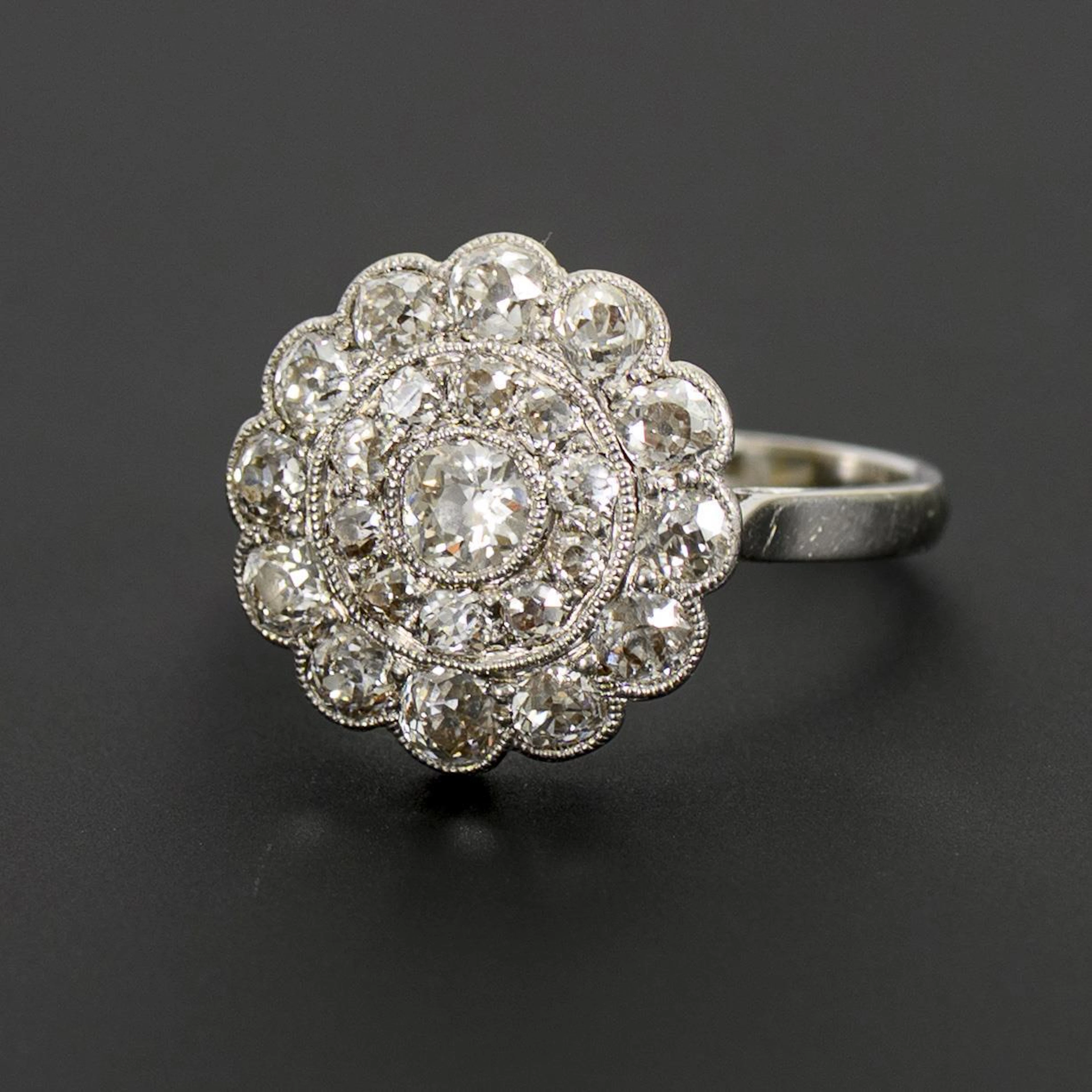 Ring with old-cut diamonds.