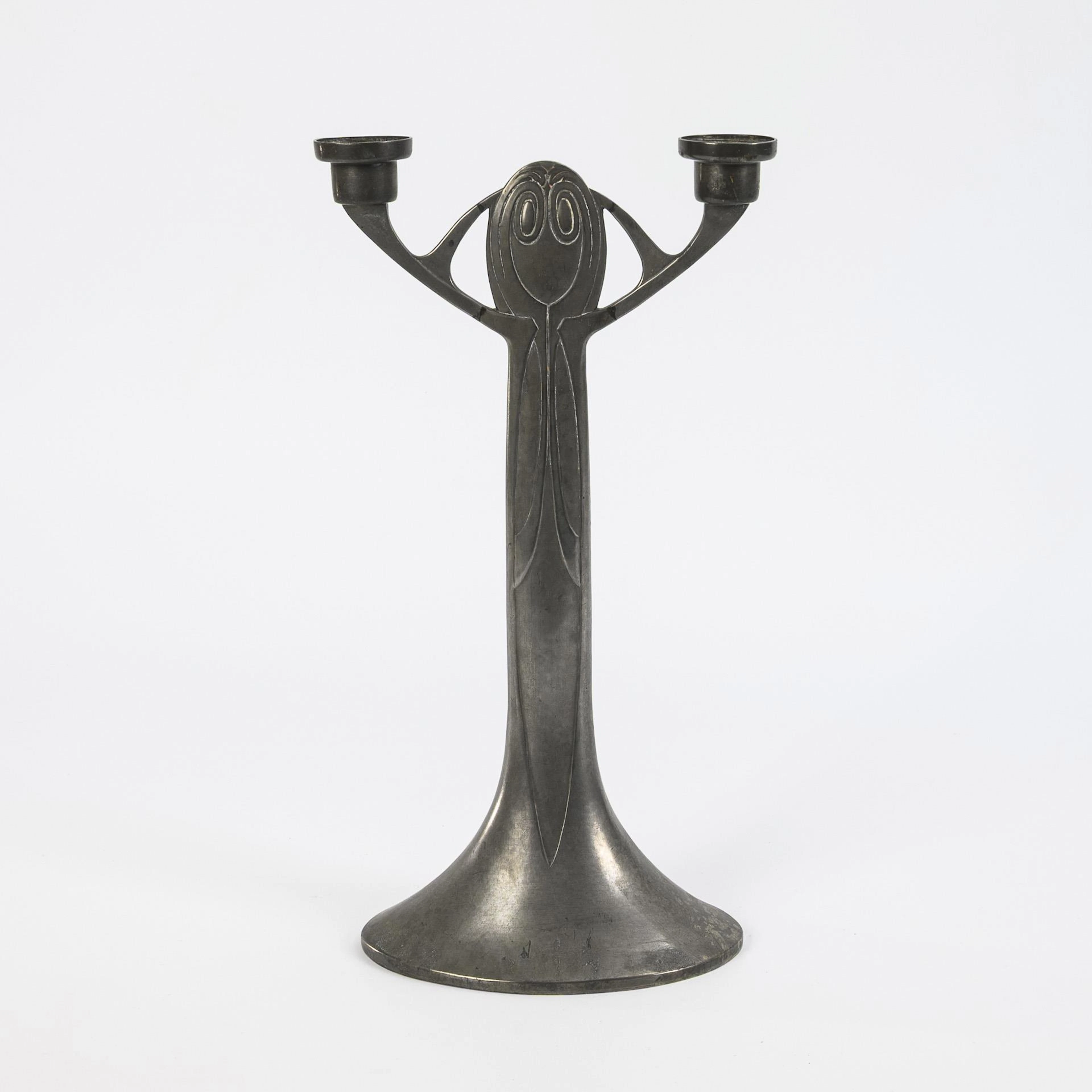Art Nouveau pewter candlestick. E. Hueck.