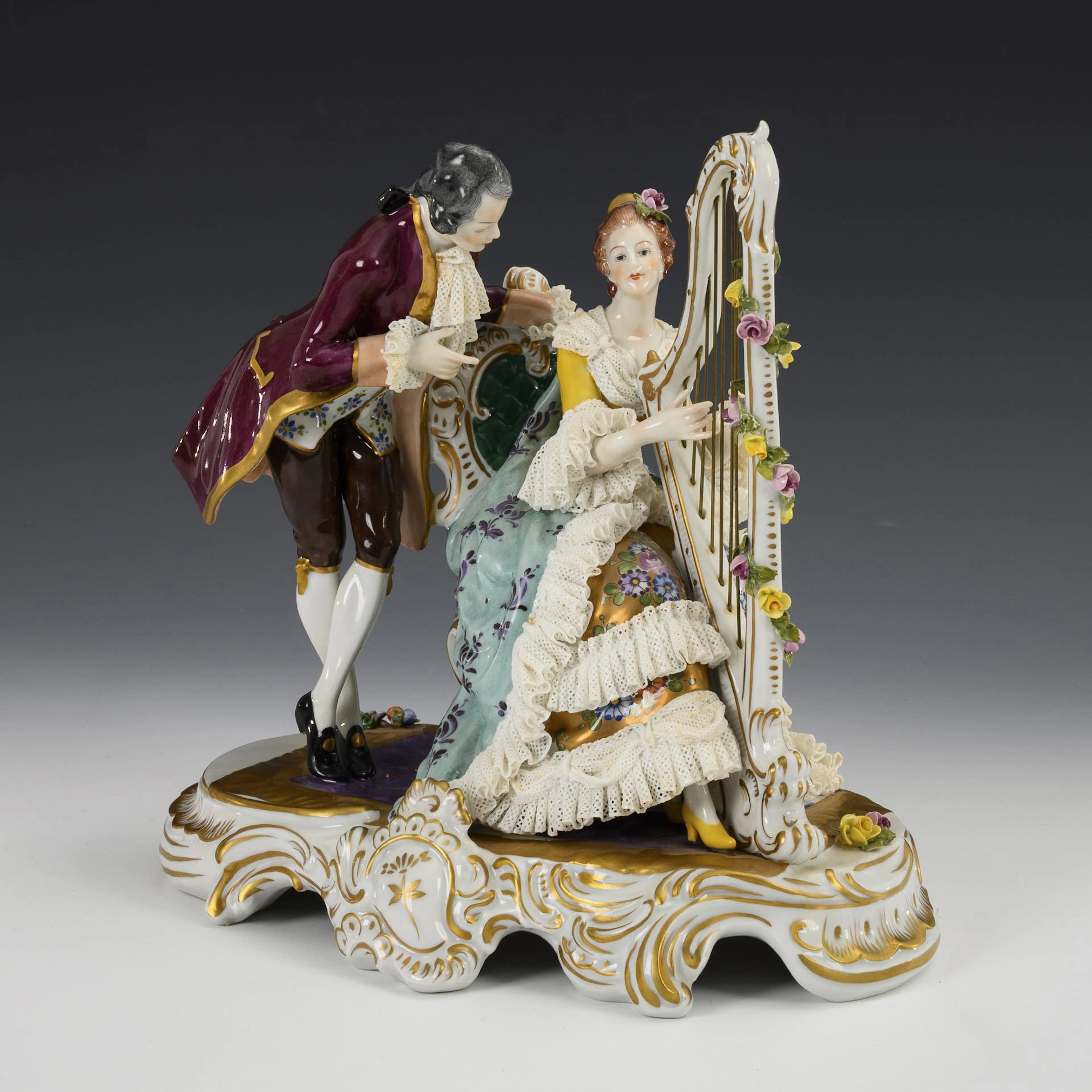 Rococo group with harp. Aelteste Volkstedter.