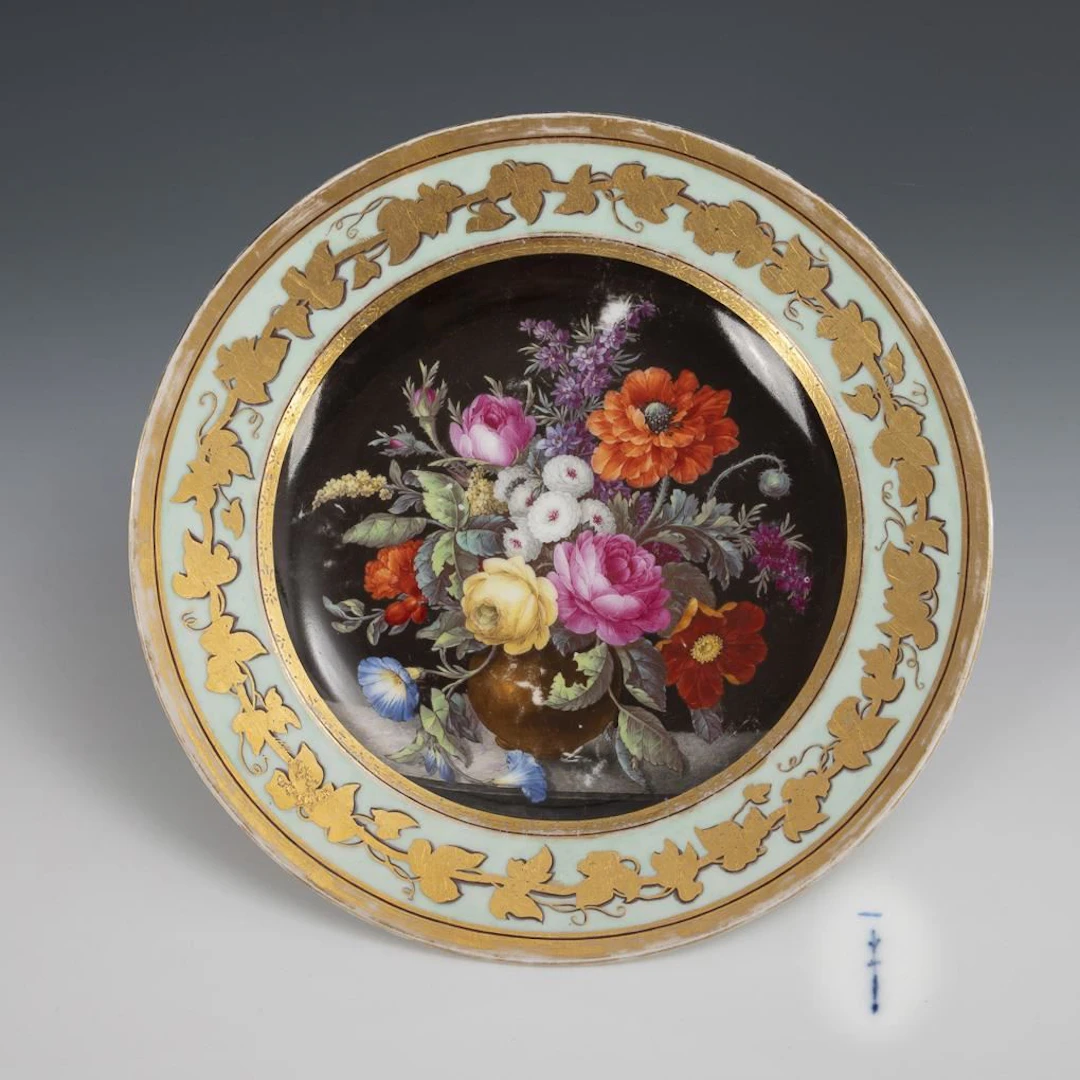 Biedermeier plate with floral decoration. KPM Berlin.