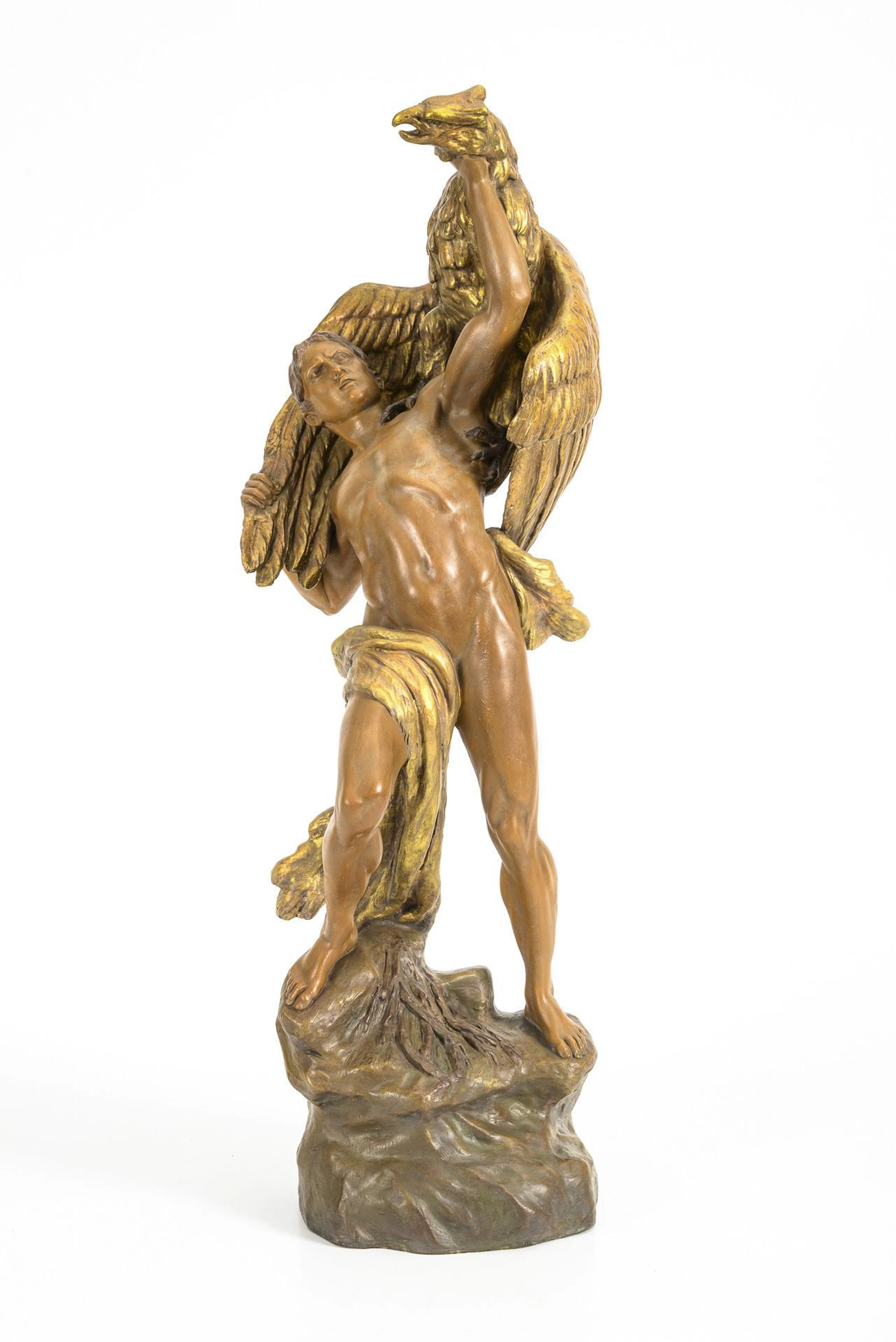 Large Art Nouveau terracotta figurine "Hercules with eagle". Wiener