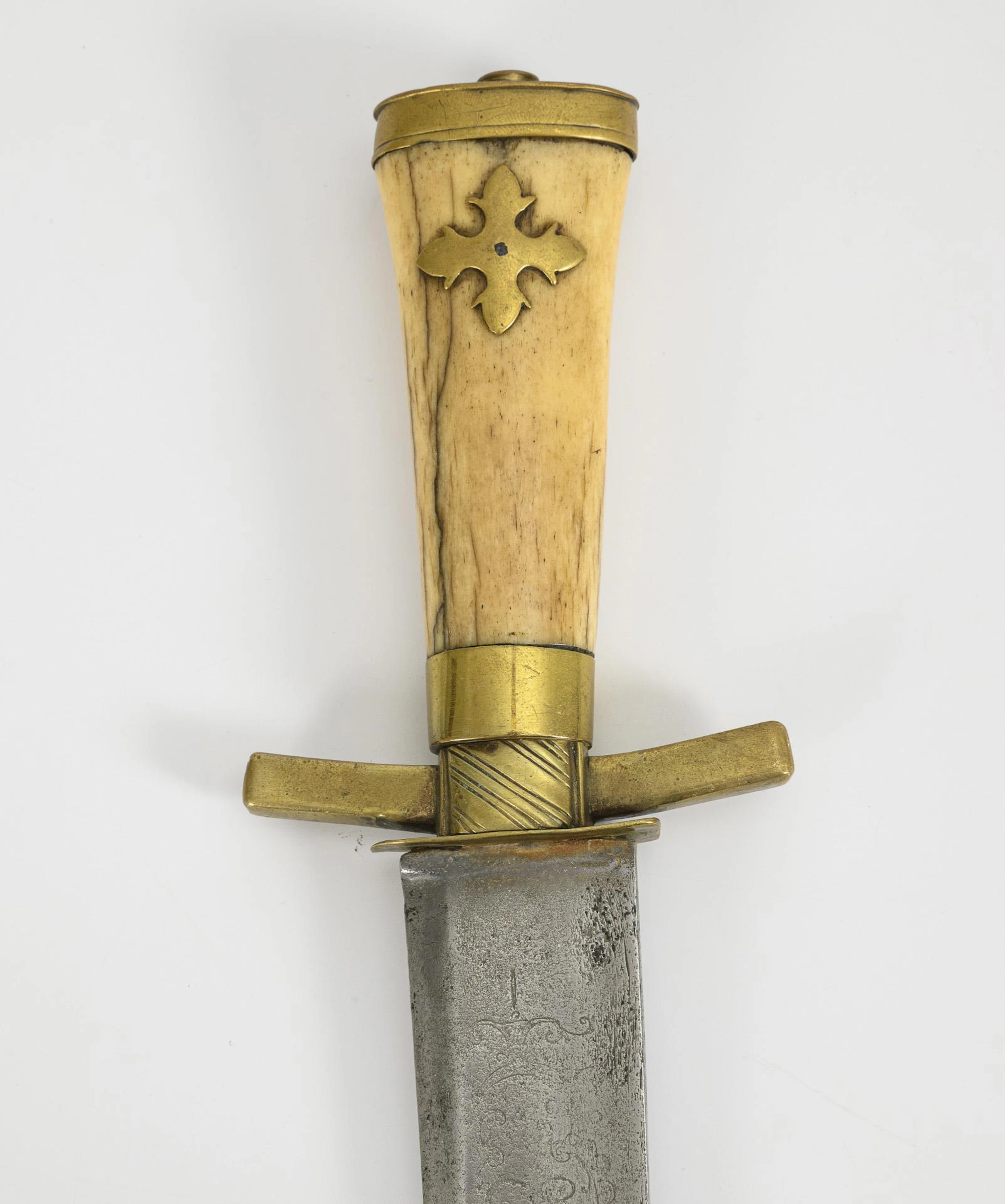 Baroque hunting sword with conical bone grip.