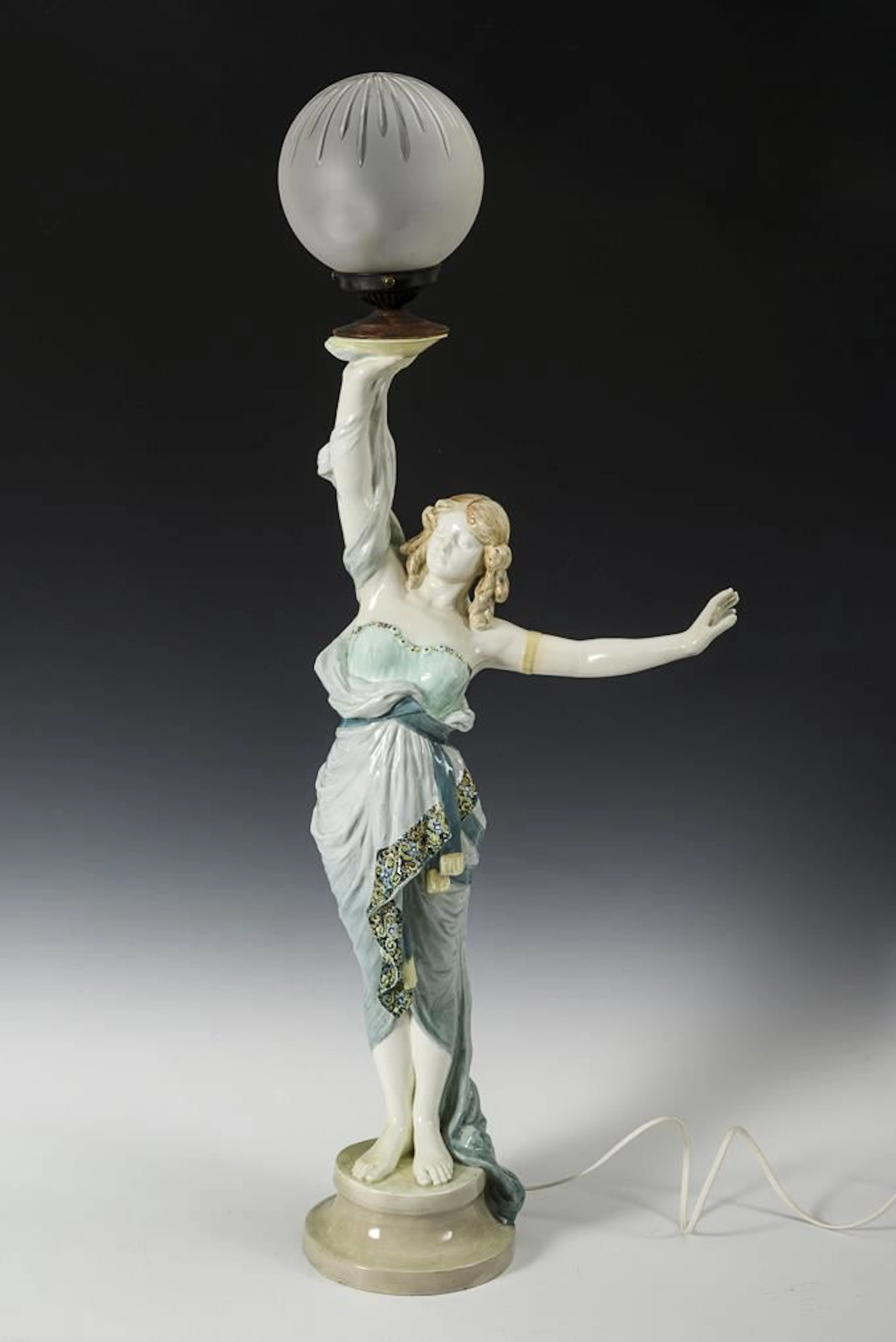 Large figurative table lamp. Vienna-based manufacturer Friedrich Goldscheider.