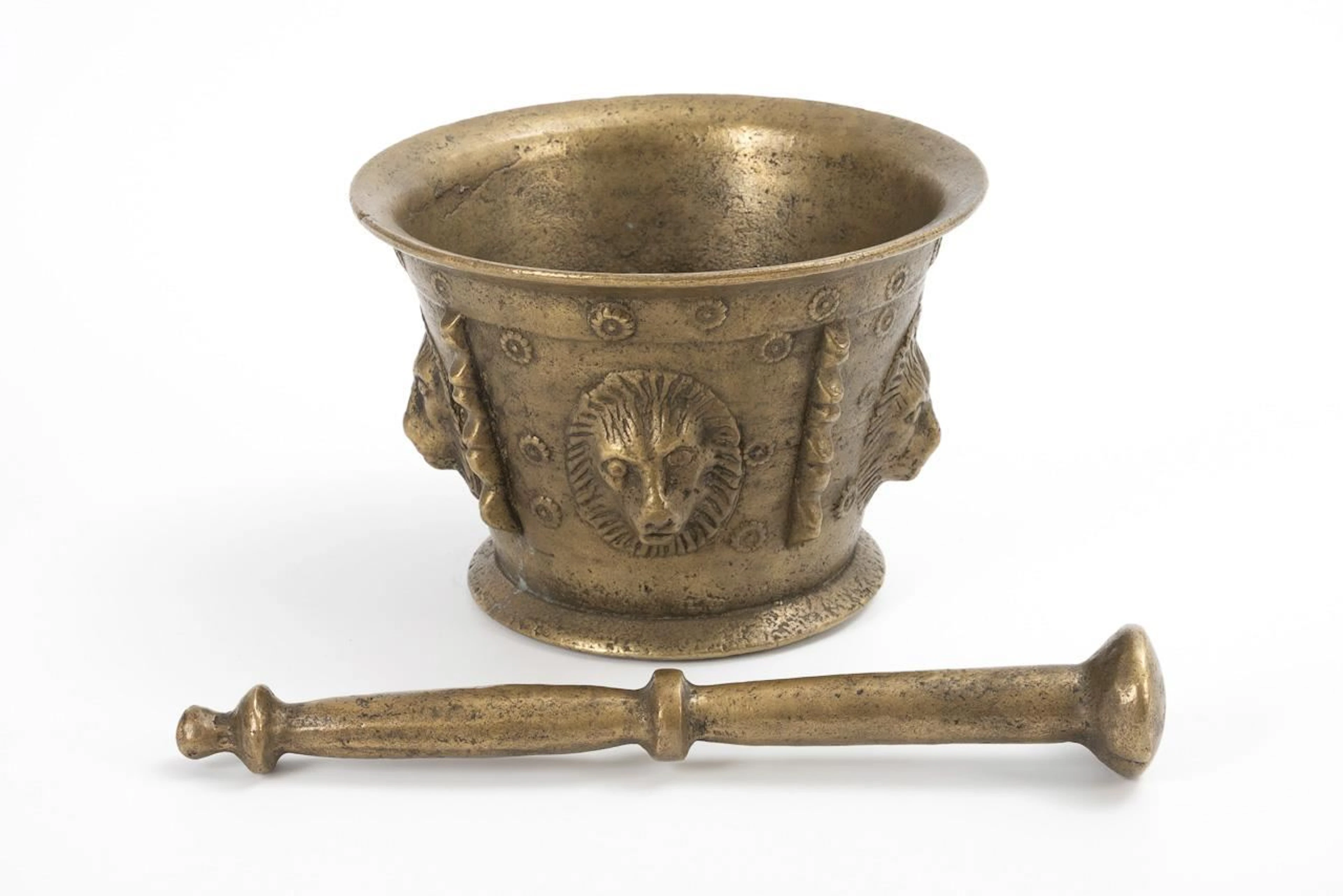 Large mortar with pestle.
