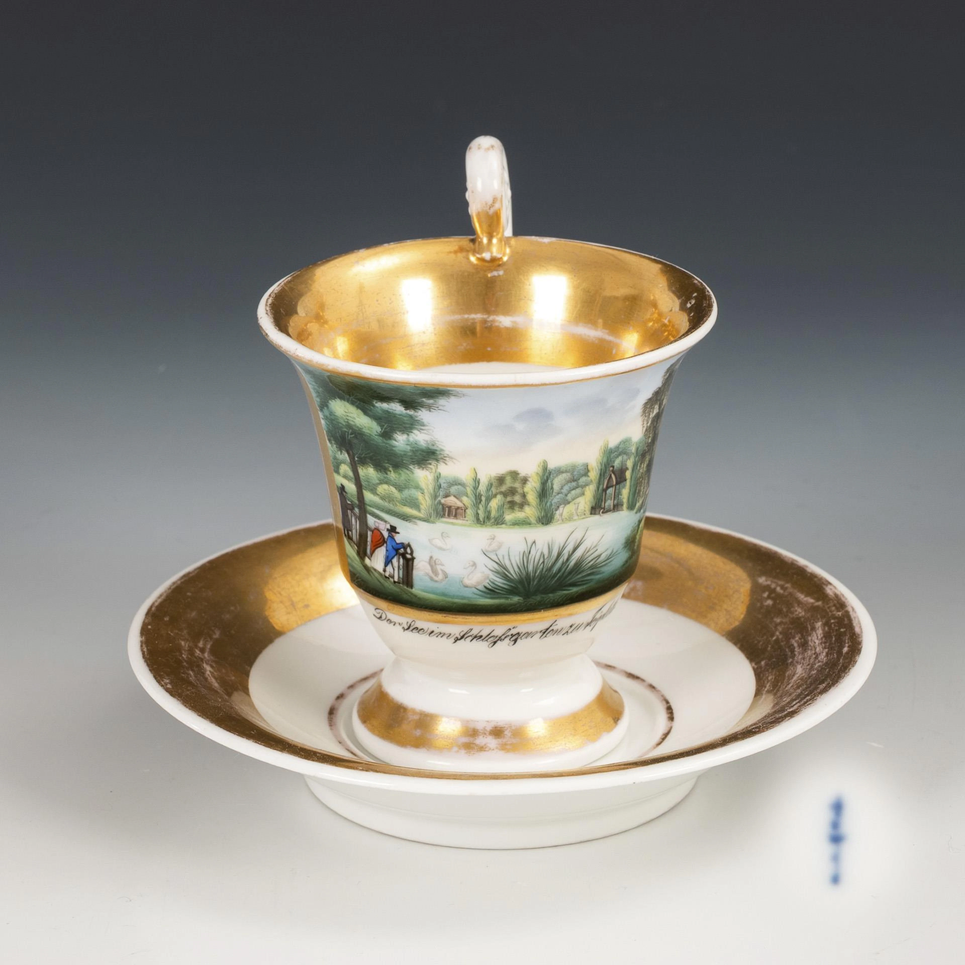 Biedermeier view cup "Der See im Schlossgarten zu Töplitz". KPM Berlin.