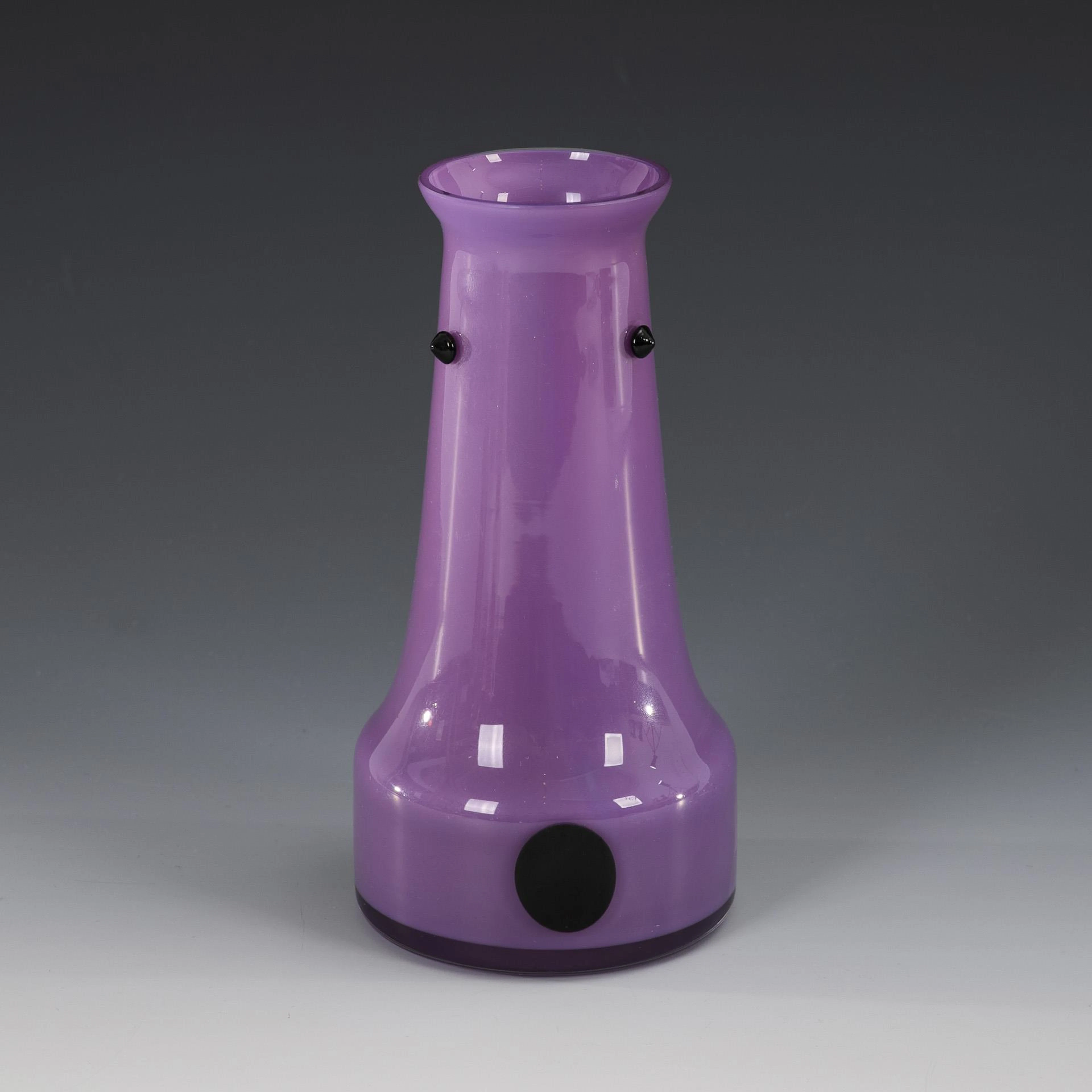 Opalm violet Art Nouveau vase with black polka dots and nubs.