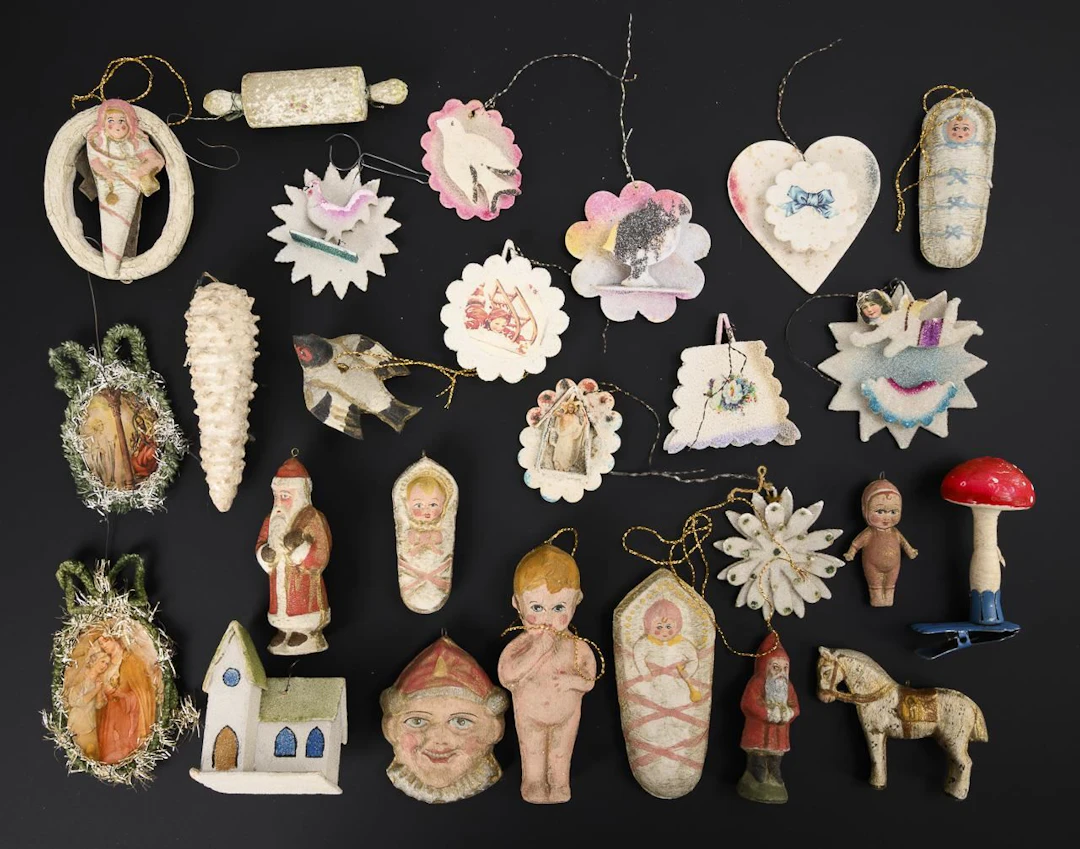 Assortment of Christmas tree ornaments.