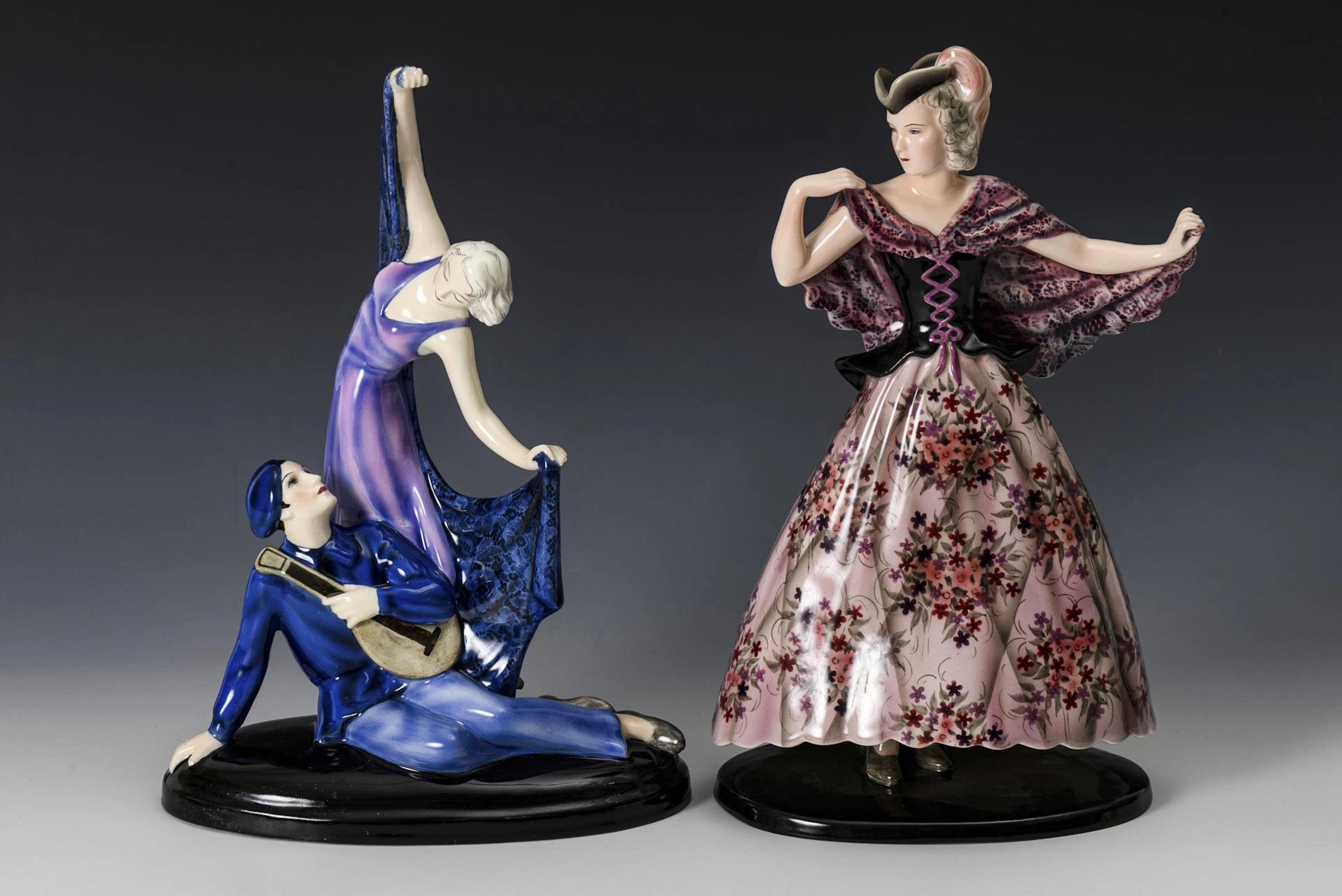 Art deco figurine group "Dancer and Pierrot" and Art deco figurine