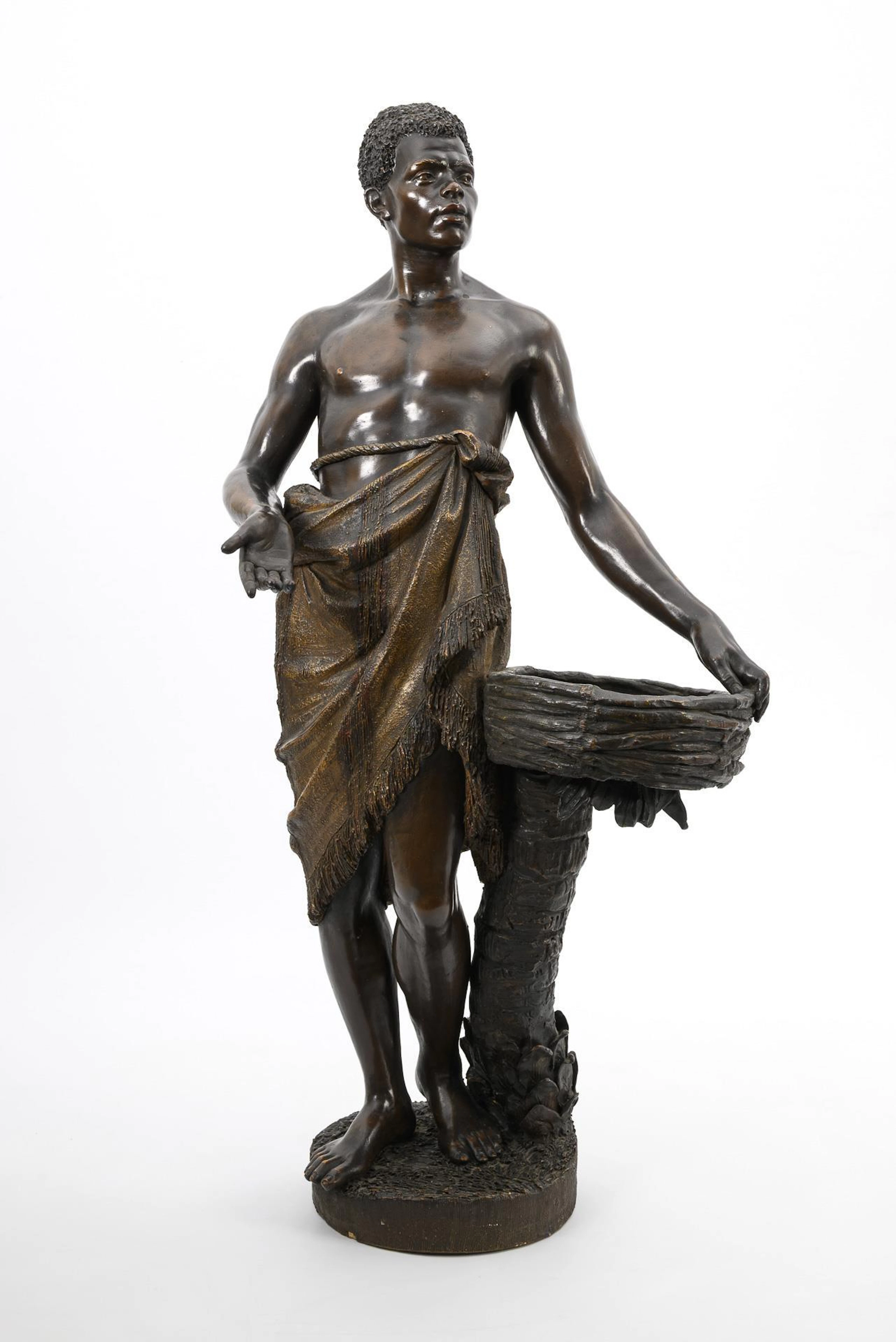 Large Art Nouveau terracotta figure "African fruit seller with basket"