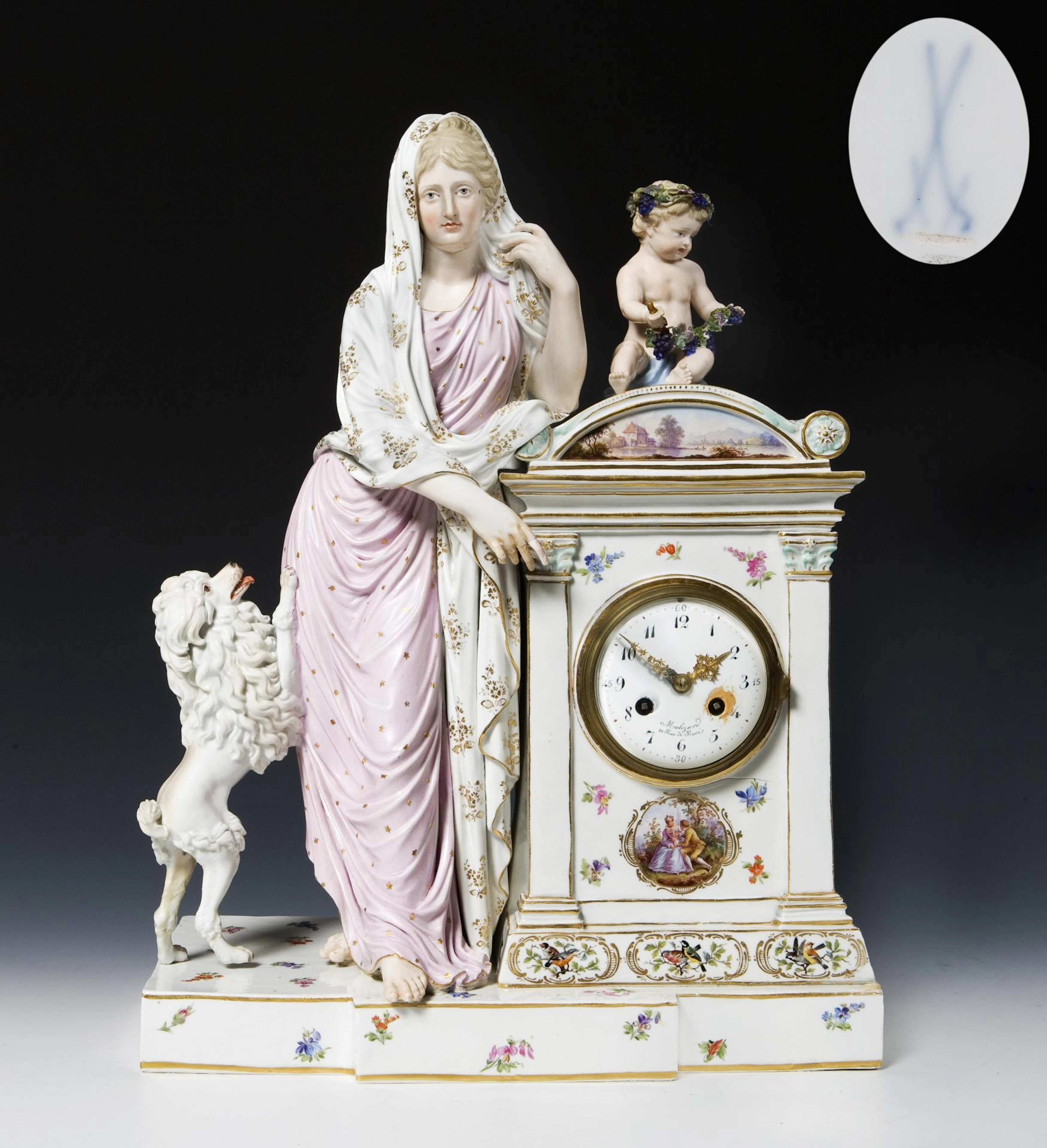 Clock case with figures. Meissen.
