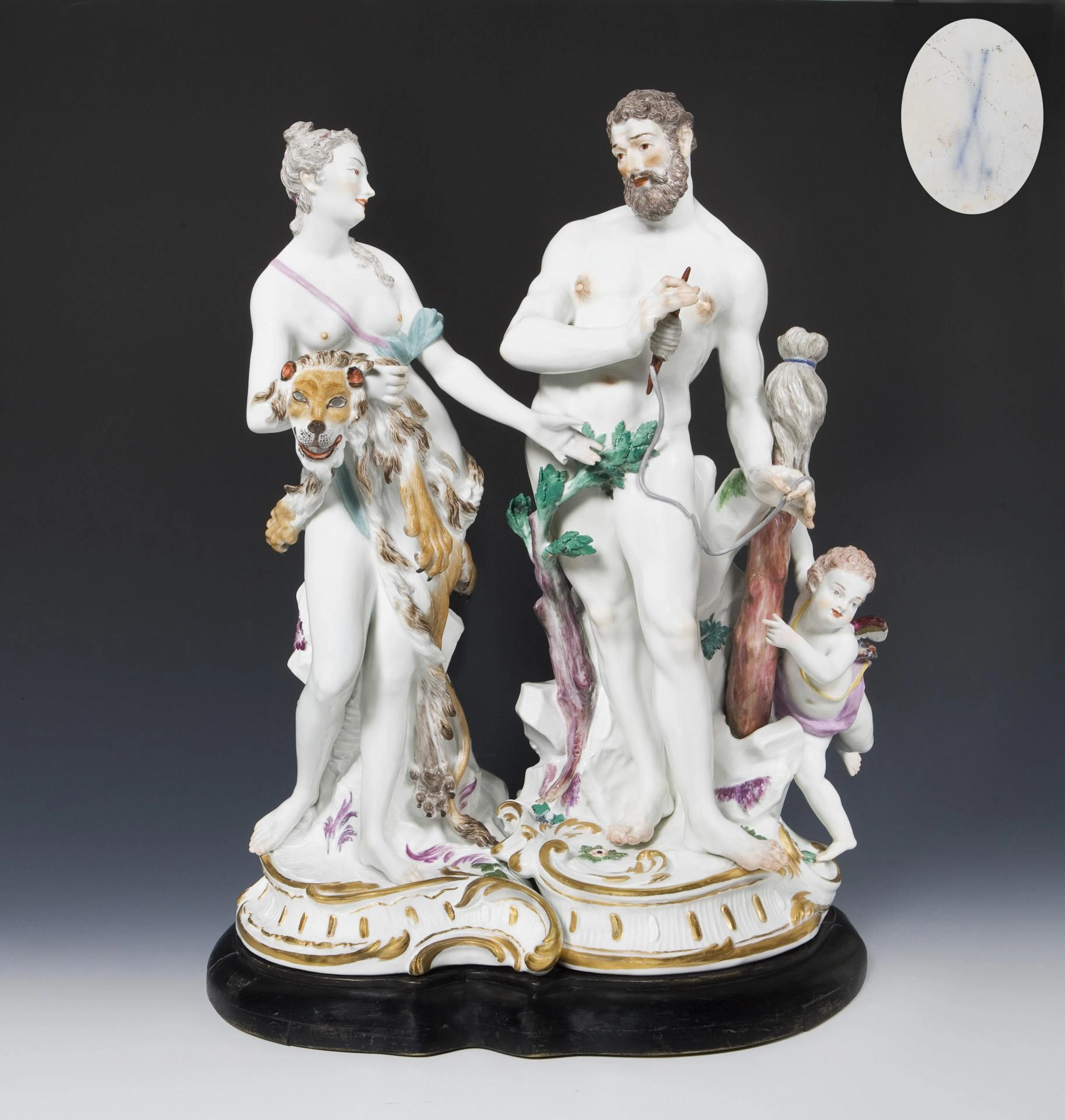 Large group of figures: Hercules and Omphale. Meissen.