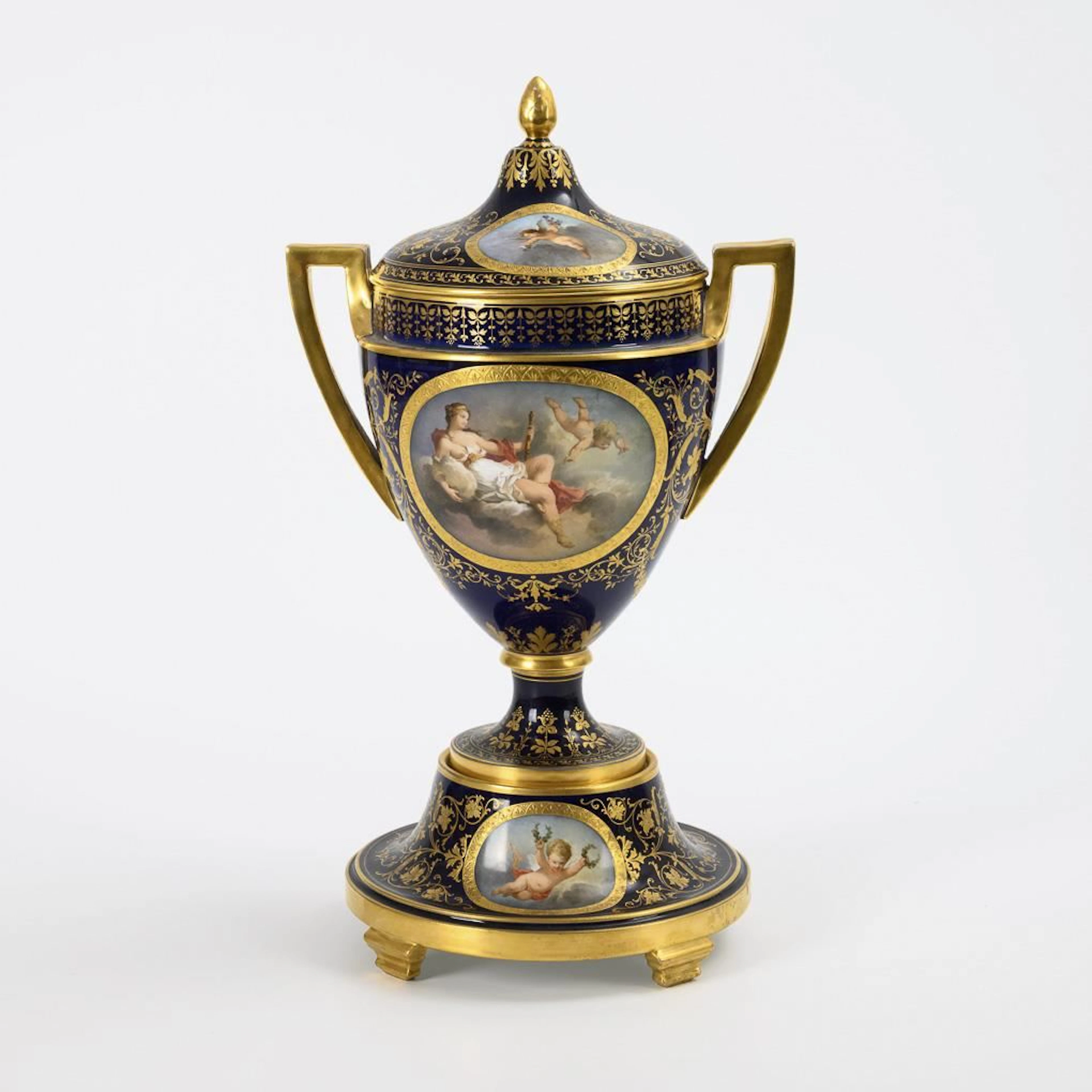 Vienna-style lidded vase. Pirkenhammer.
