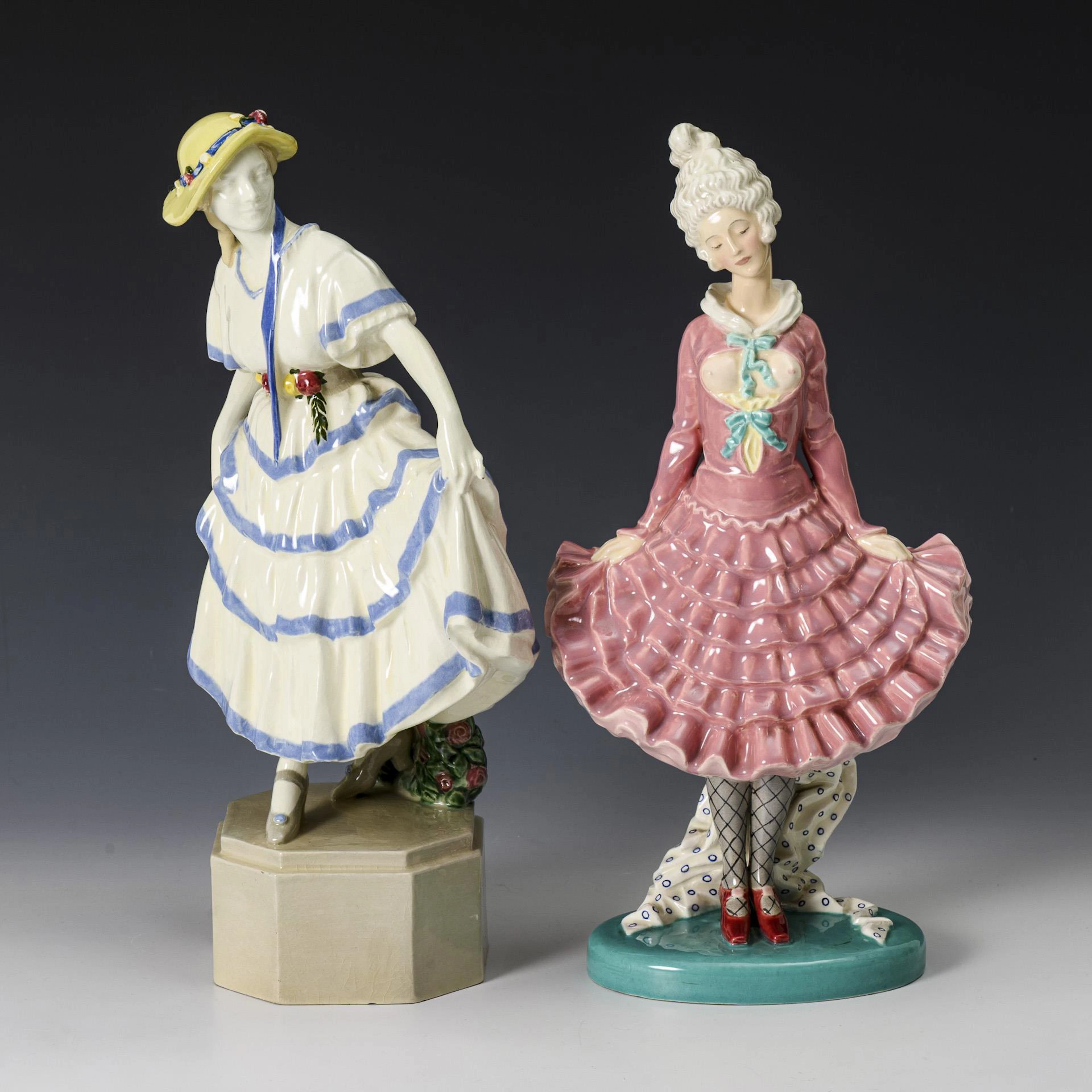 2 Art Nouveau lady figurines. Keramos, Viennese art ceramics.