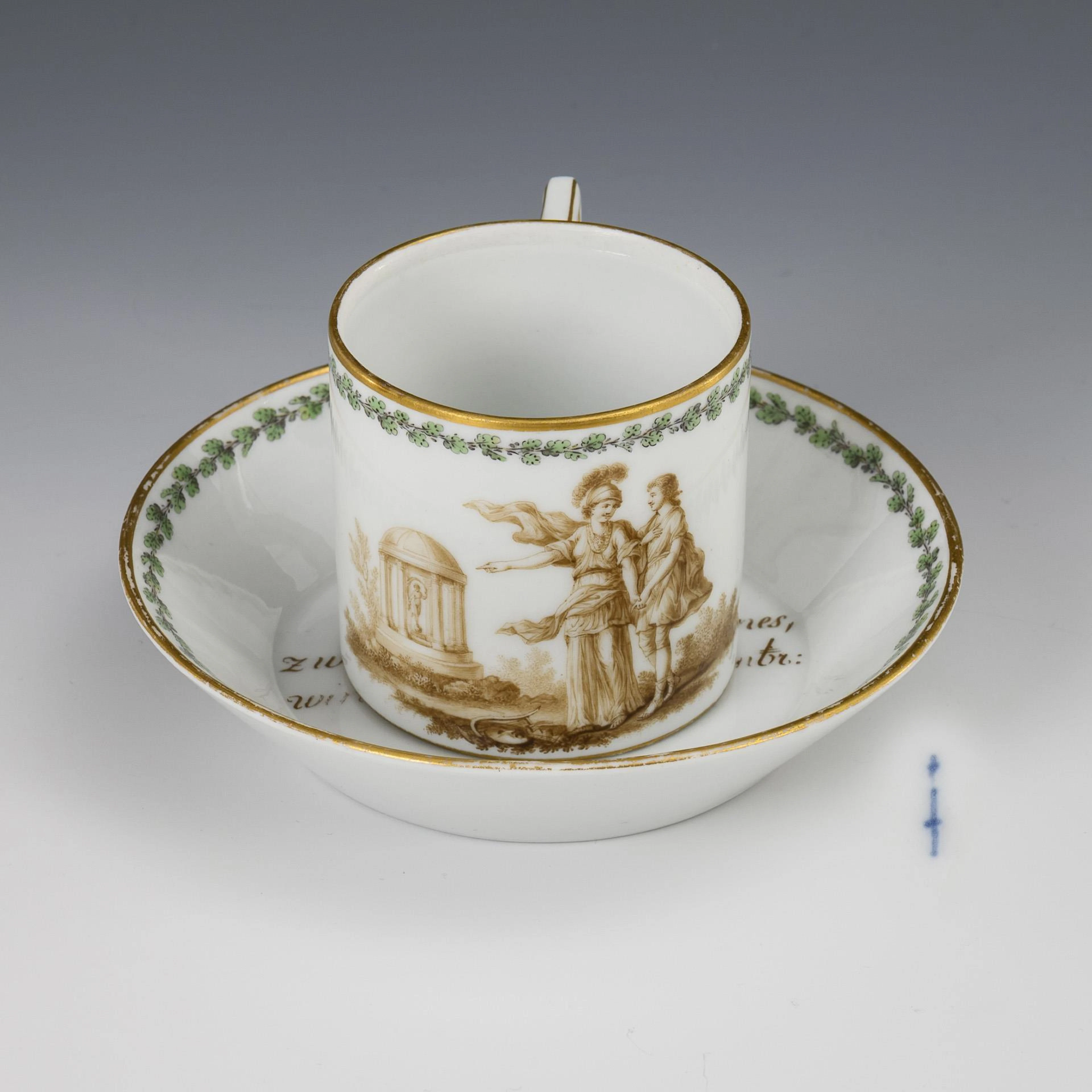 Empire motto cup with sepia painting. KPM Berlin.