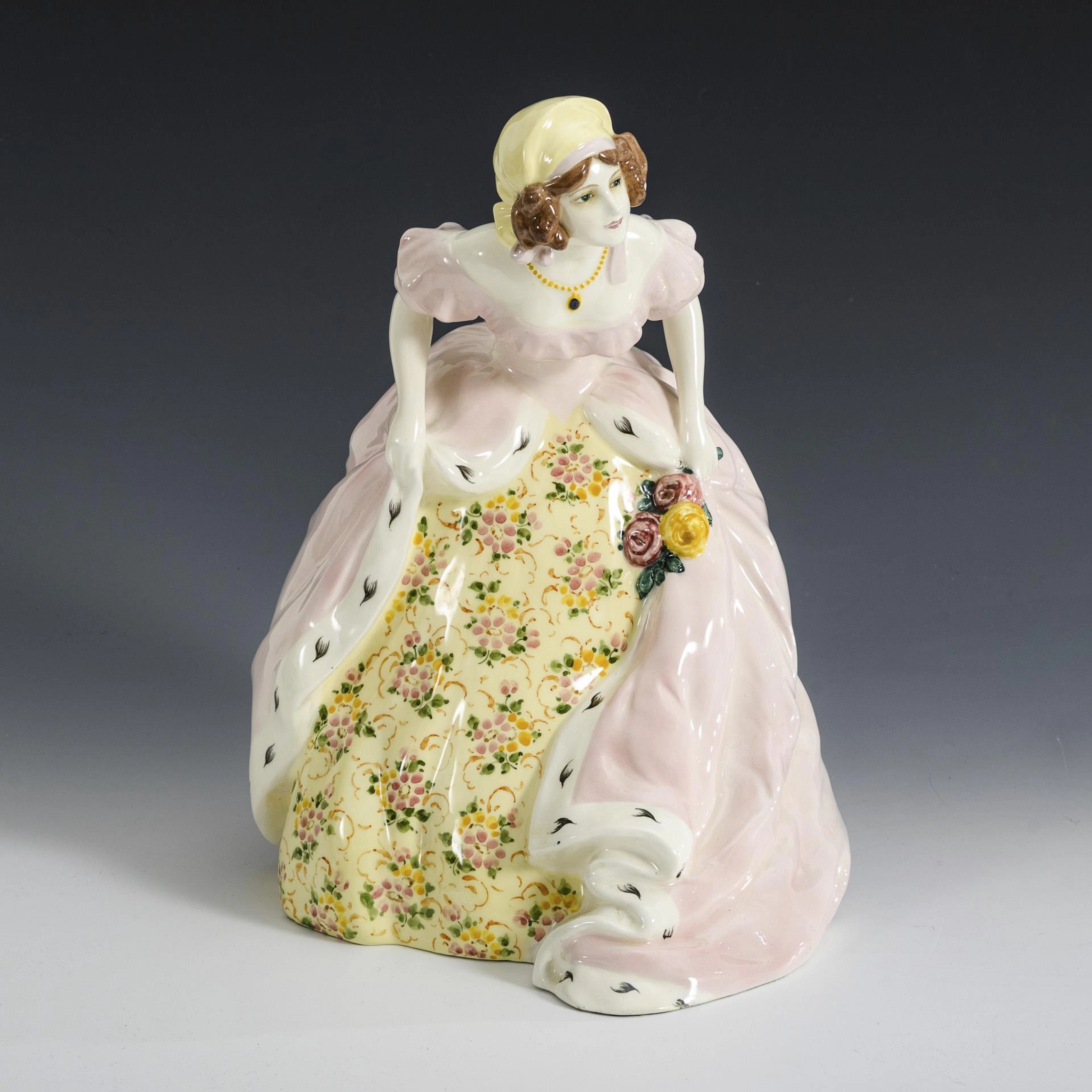 Art Nouveau figurine "Biedermeier lady in rose-colored dress with