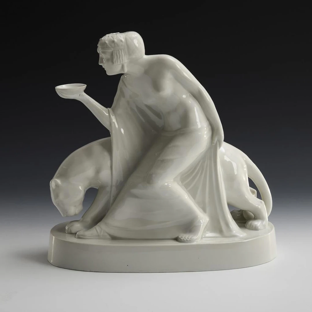 Art Nouveau figurine: Bacchante with Panther. Heubach.