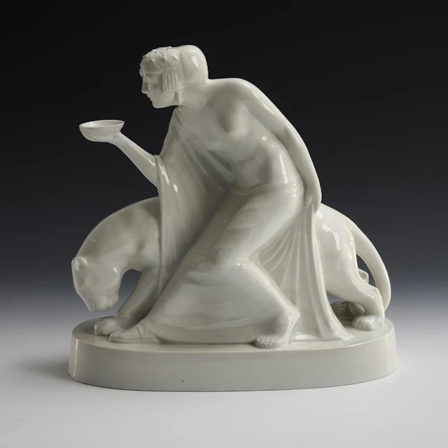 Art Nouveau figurine: Bacchante with Panther. Heubach.