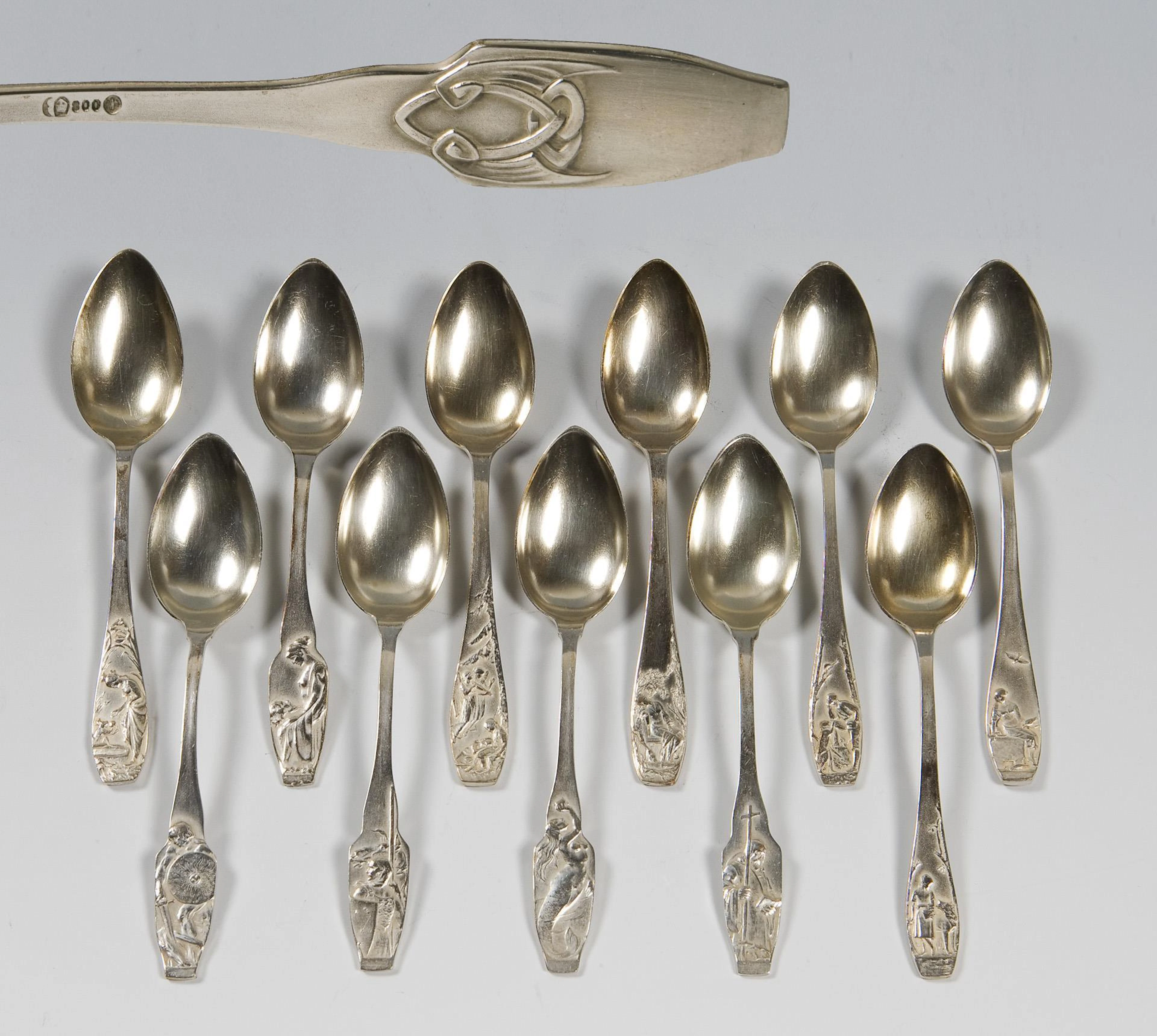11 Art Nouveau demitasse spoons. Bruckmann & Söhne, Heilbronn.