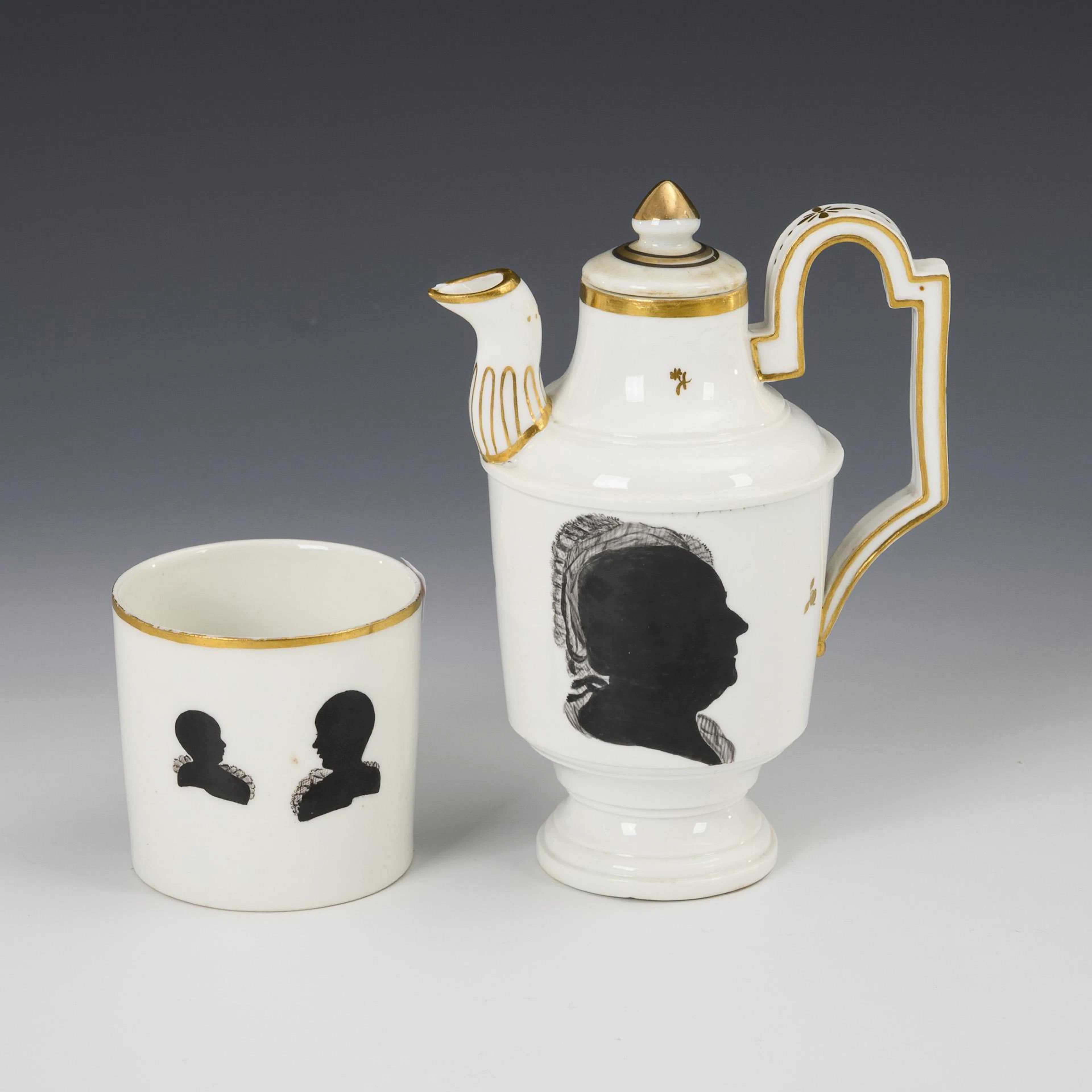 Jug and cup with silhouette painting. Highest. . Highest
