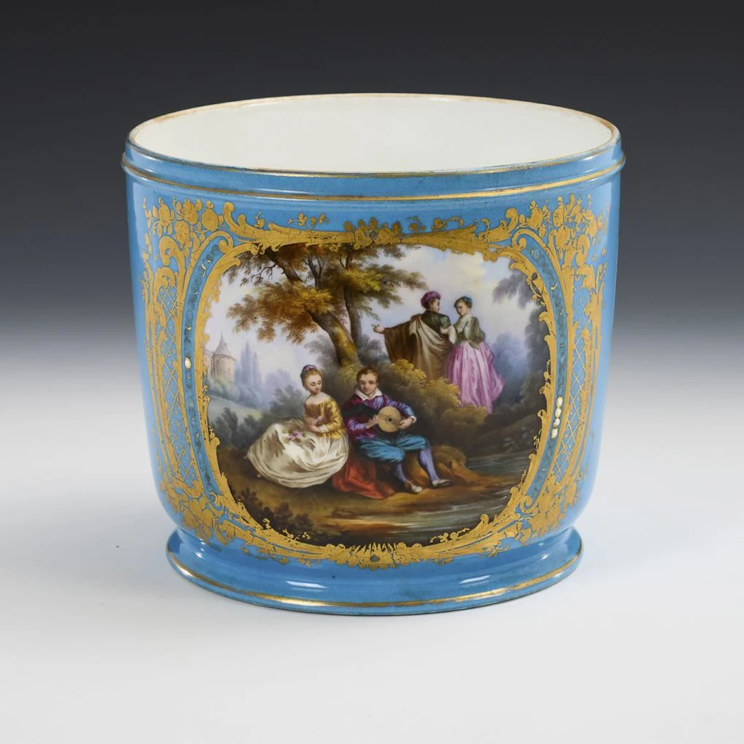 Cachepot with Watteau-style painting.