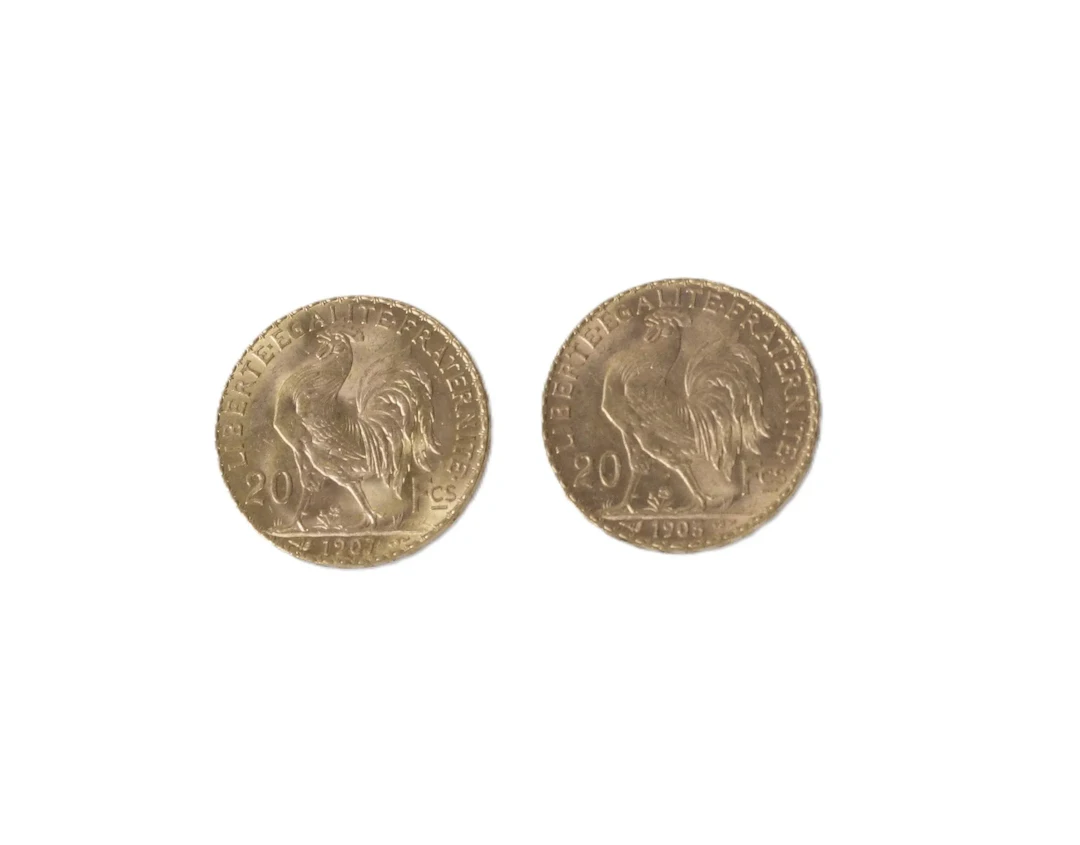 2 x 20 FRANCS en or jaune, type au Coq. 1905 et 1907. - Lot 203