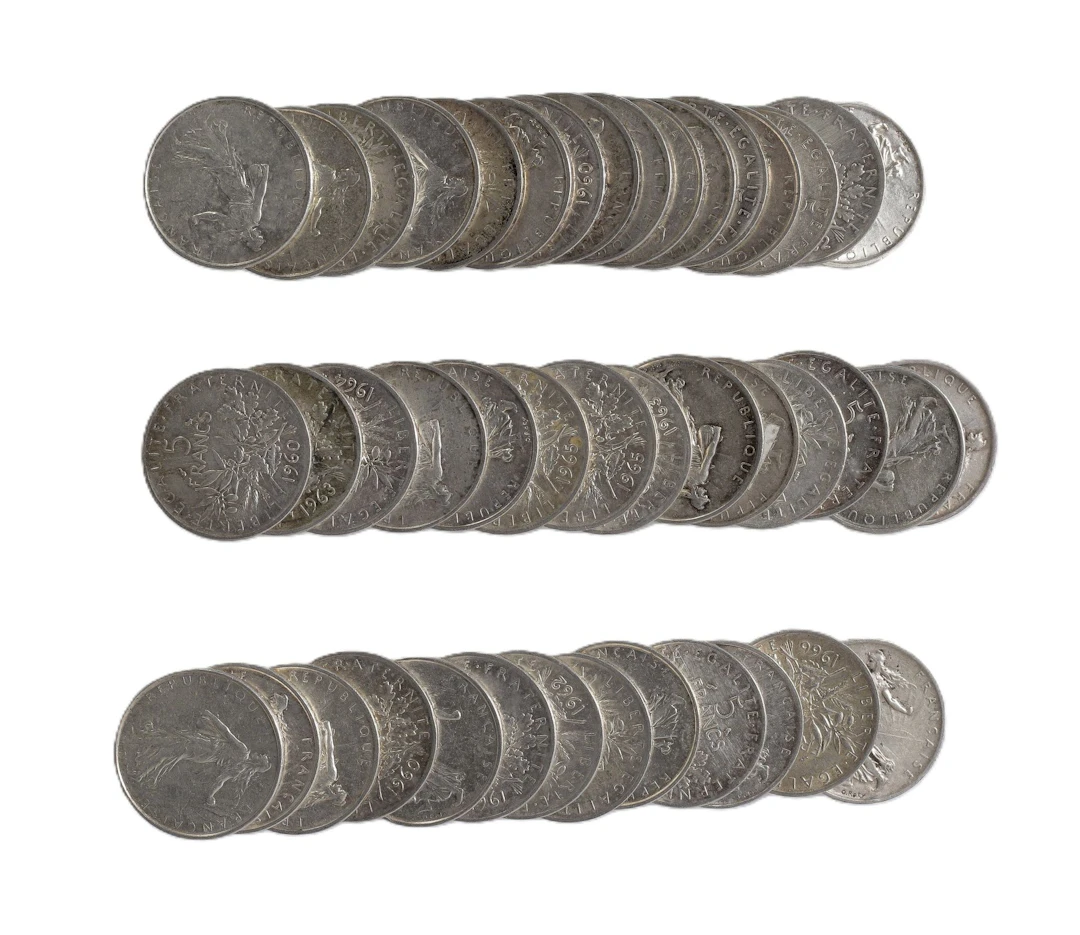 43 x 5 FRANCS type Semeuse en argent. - Lot 195