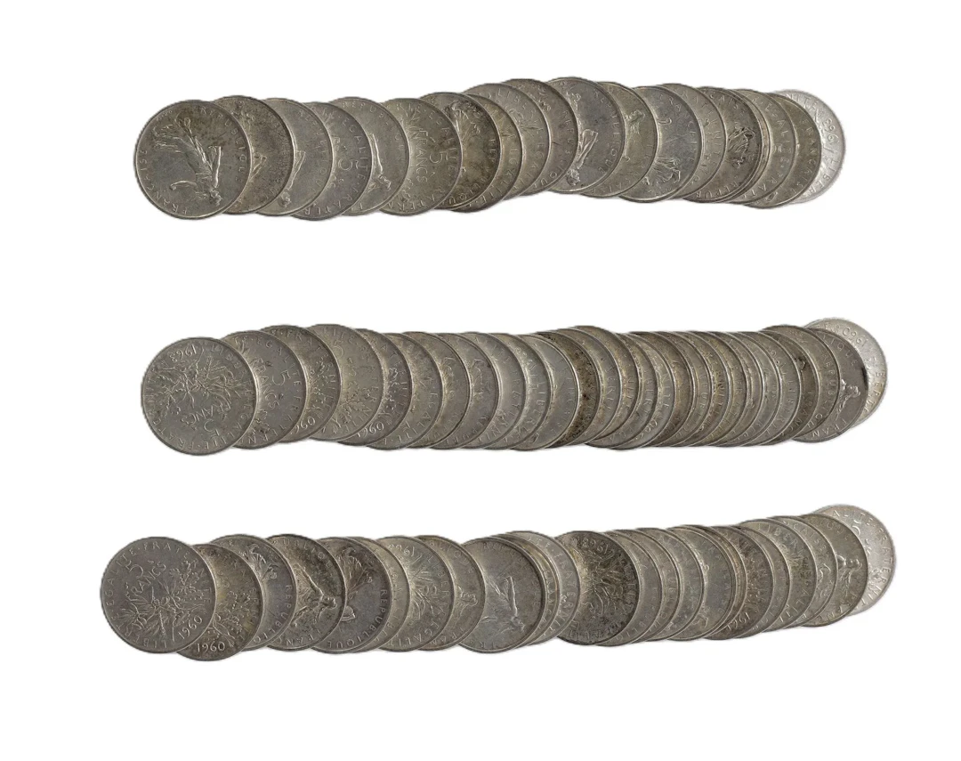 70 x 5 FRANCS type Semeuse en argent. - Lot 185
