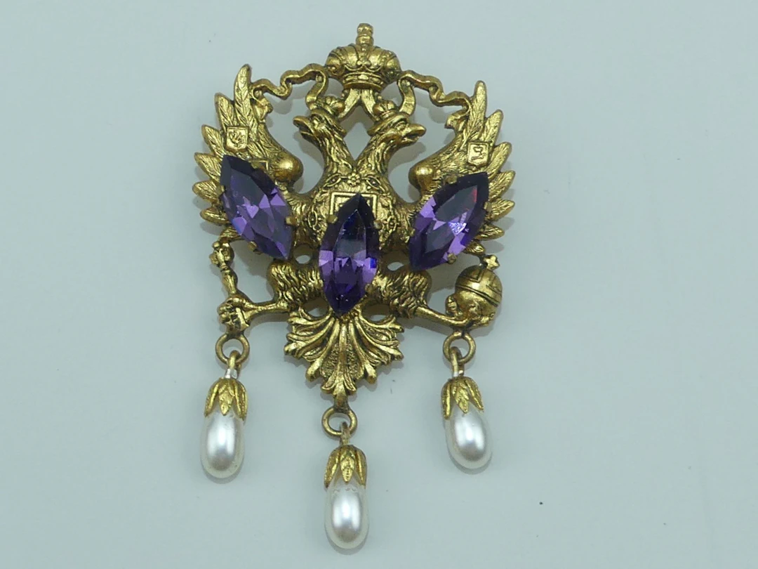Grande broche / pendentif Aigle impérial russe sertie de pie - Lot 446