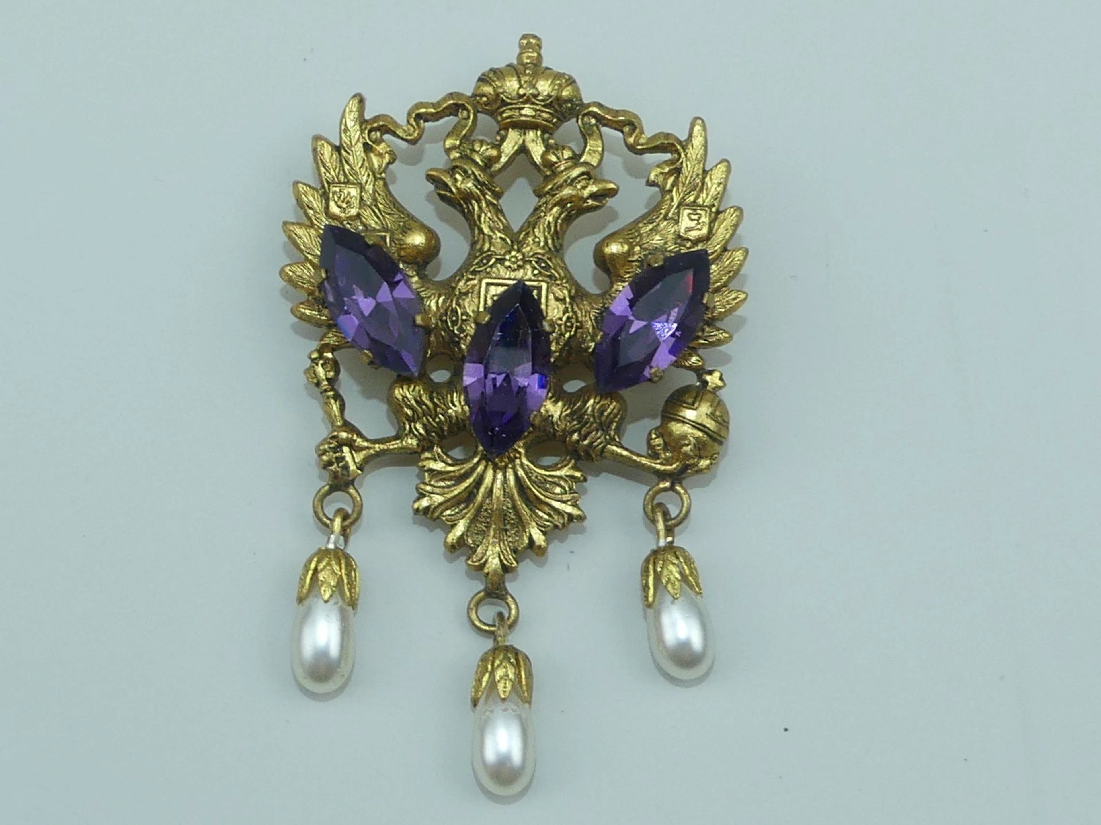 Grande broche / pendentif Aigle impérial russe sertie de pie - Lot 446