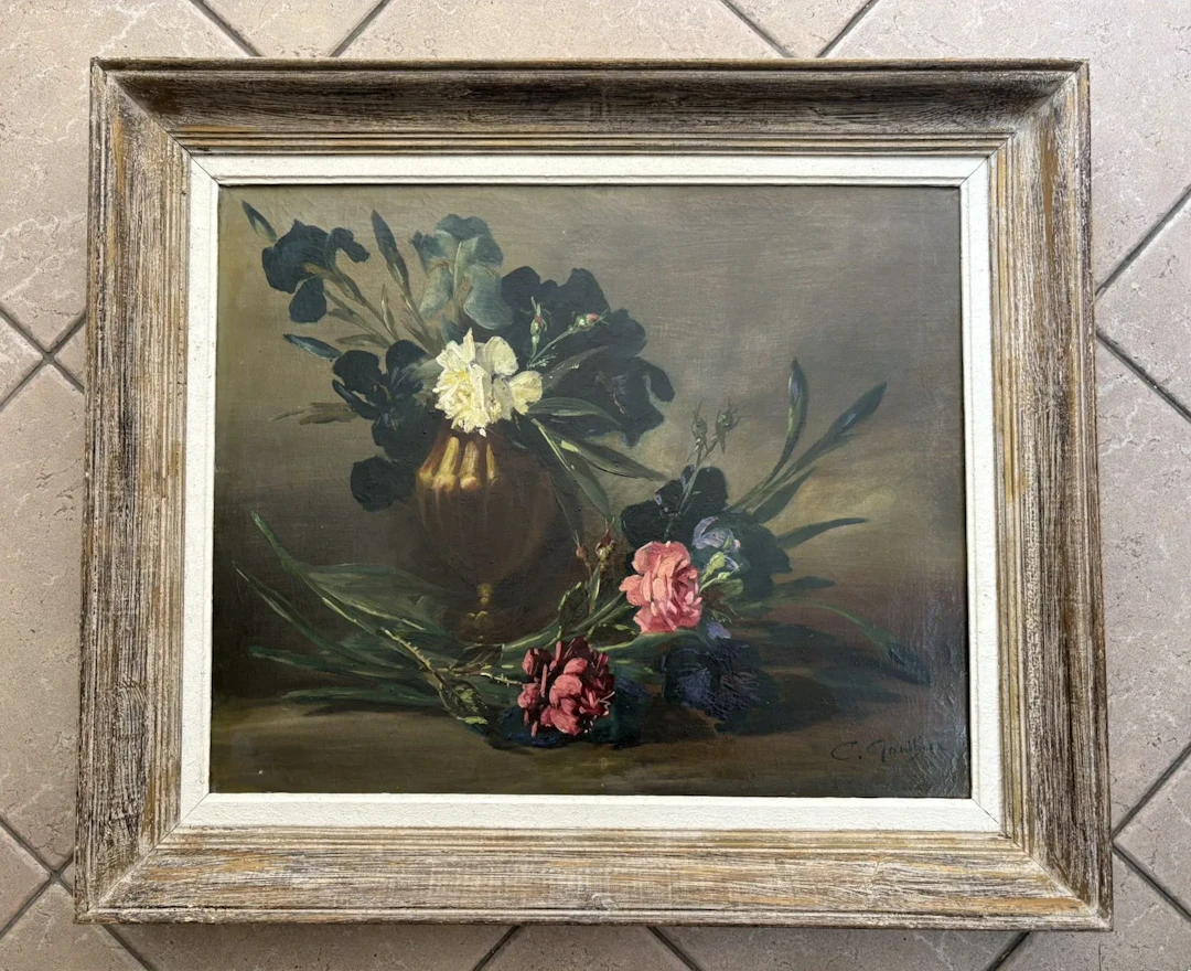 C. GONTHIER. "Nature morte aux roses", huile sur toile signé - Lot 337