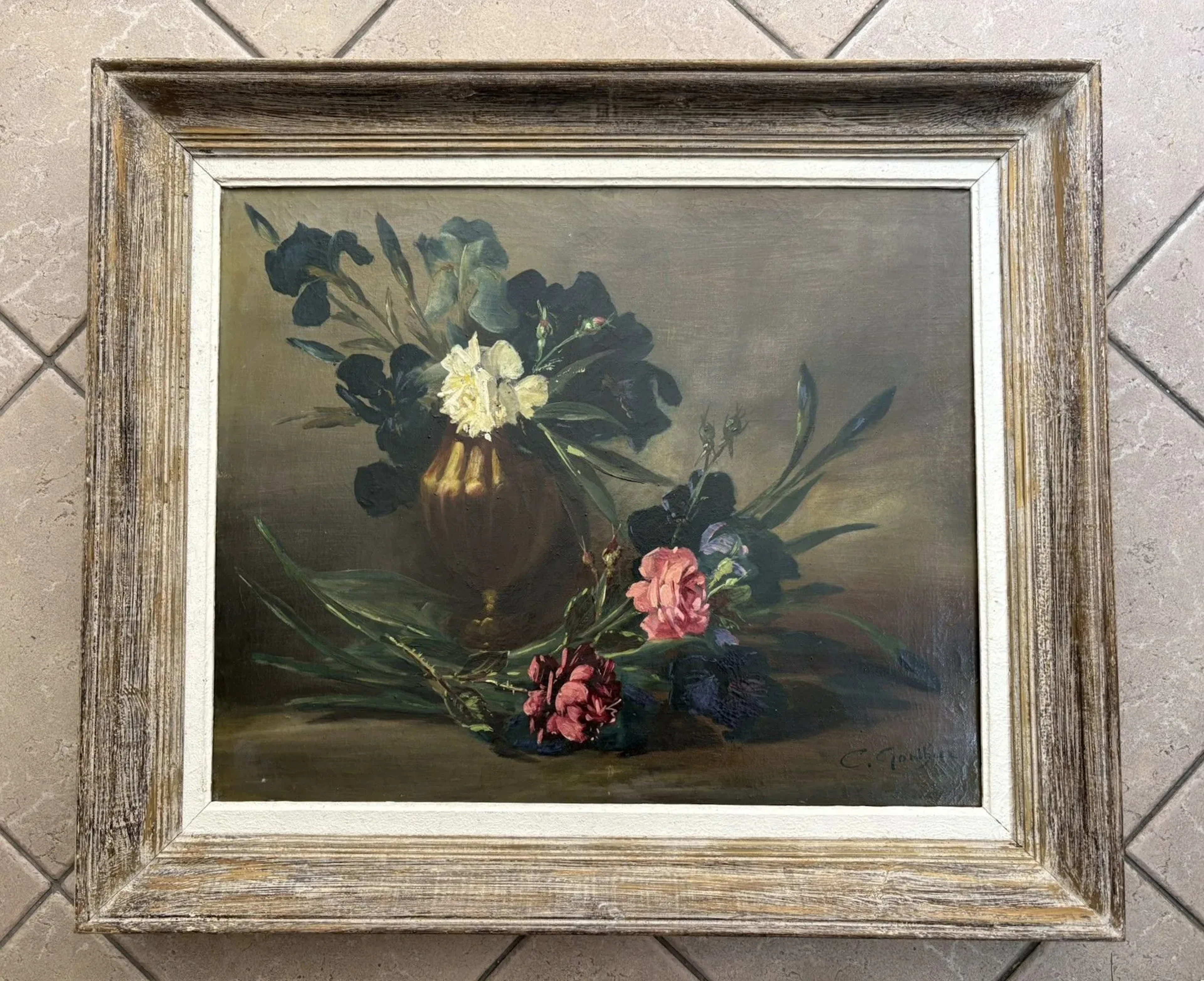 C. GONTHIER. "Nature morte aux roses", huile sur toile signé - Lot 337