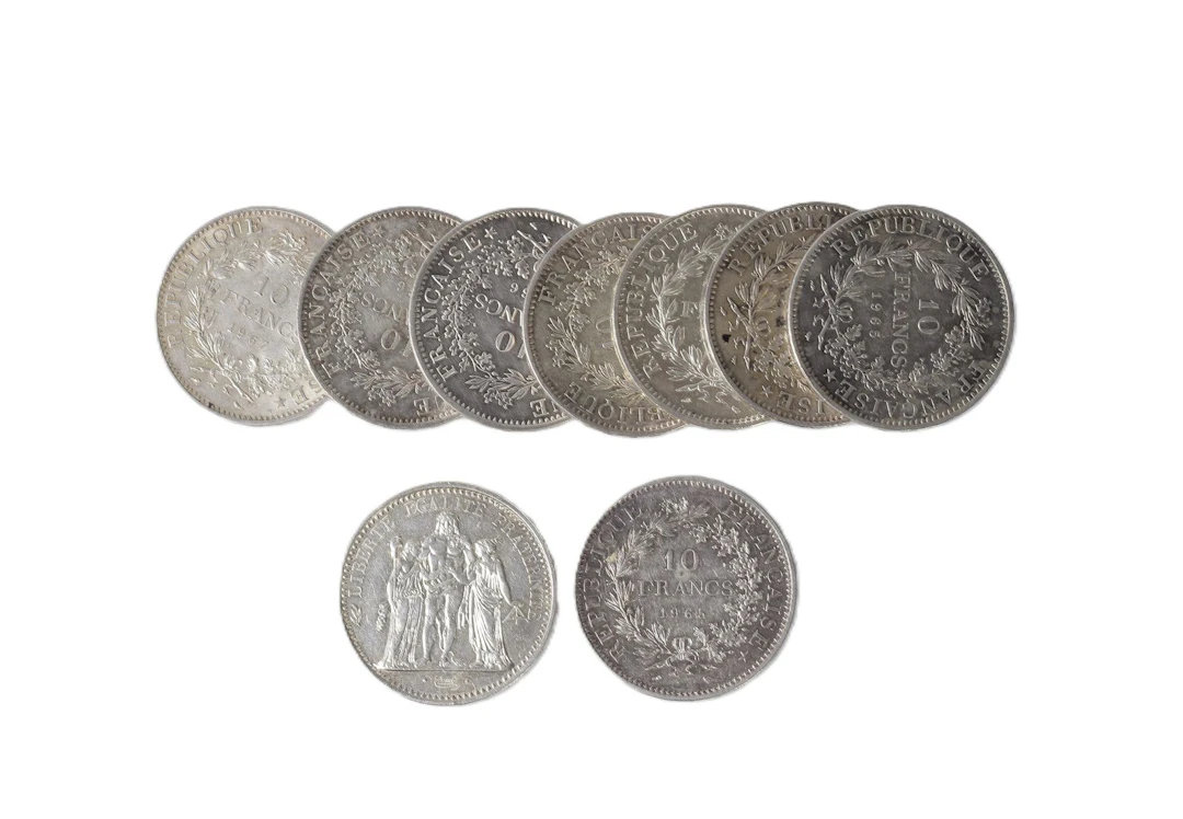 9 x 10 FRANCS Type Hercule en argent. - Lot 197