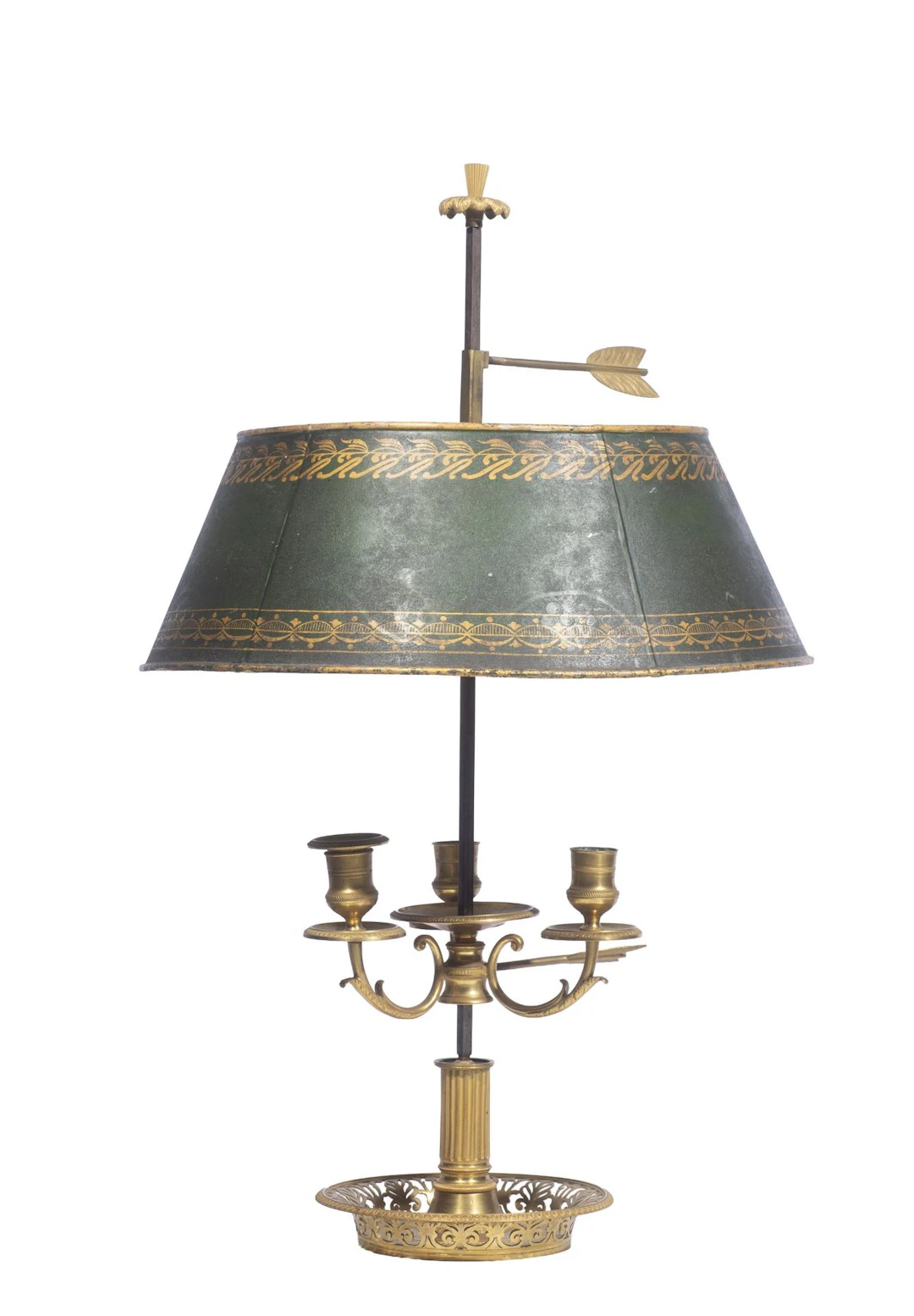 Lampe bouillotte à trois feux de lumière en bronze ciselé et - Lot 389