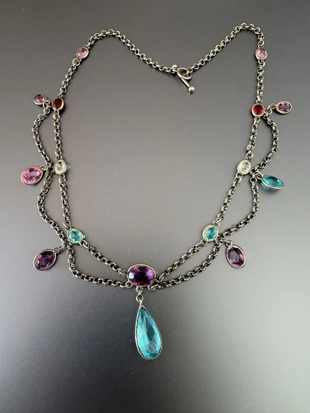 Vers 1880. Collier draperie en argent chaîne jaseron et pier - Lot 133