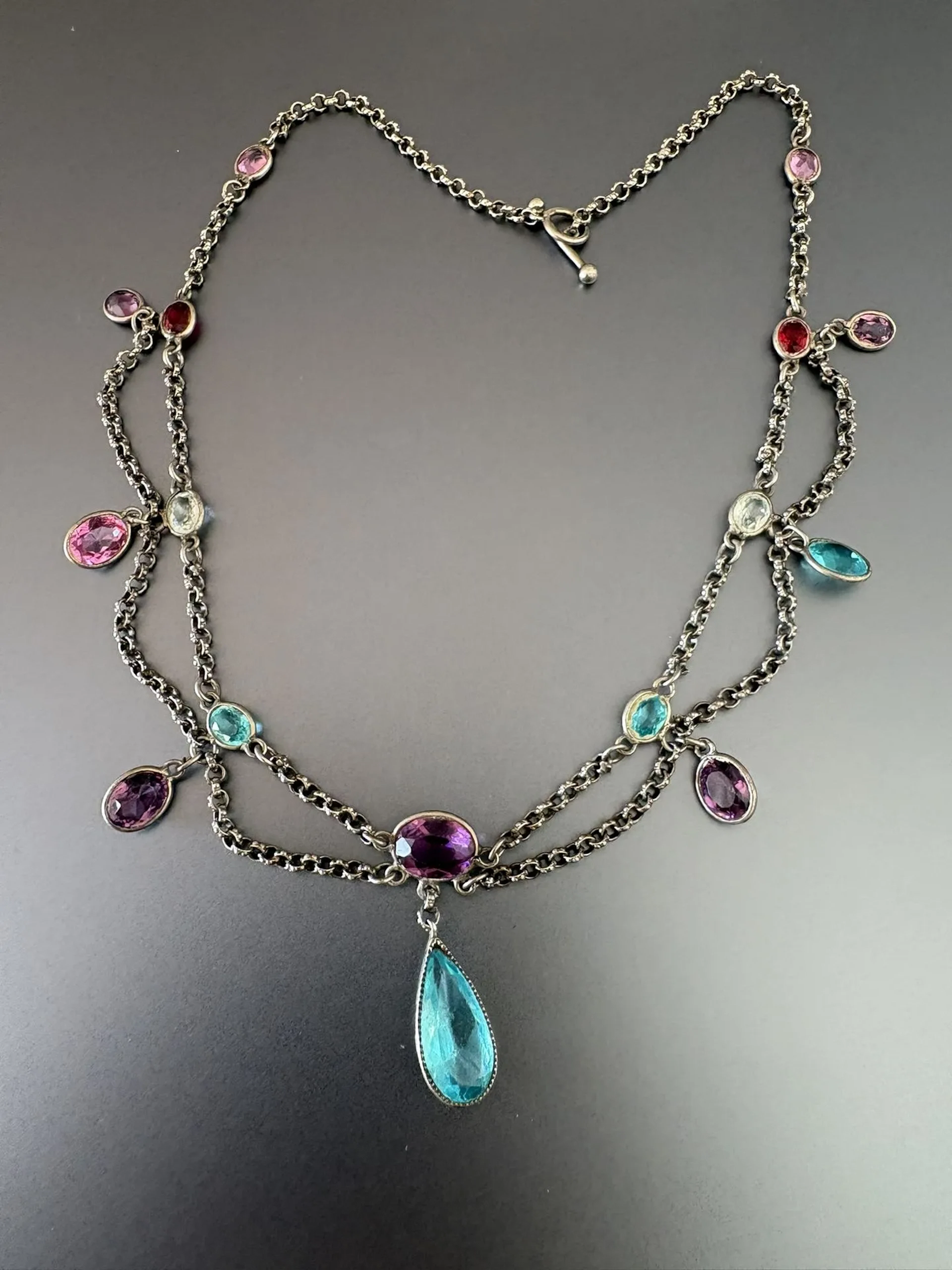 Vers 1880. Collier draperie en argent chaîne jaseron et pier - Lot 133