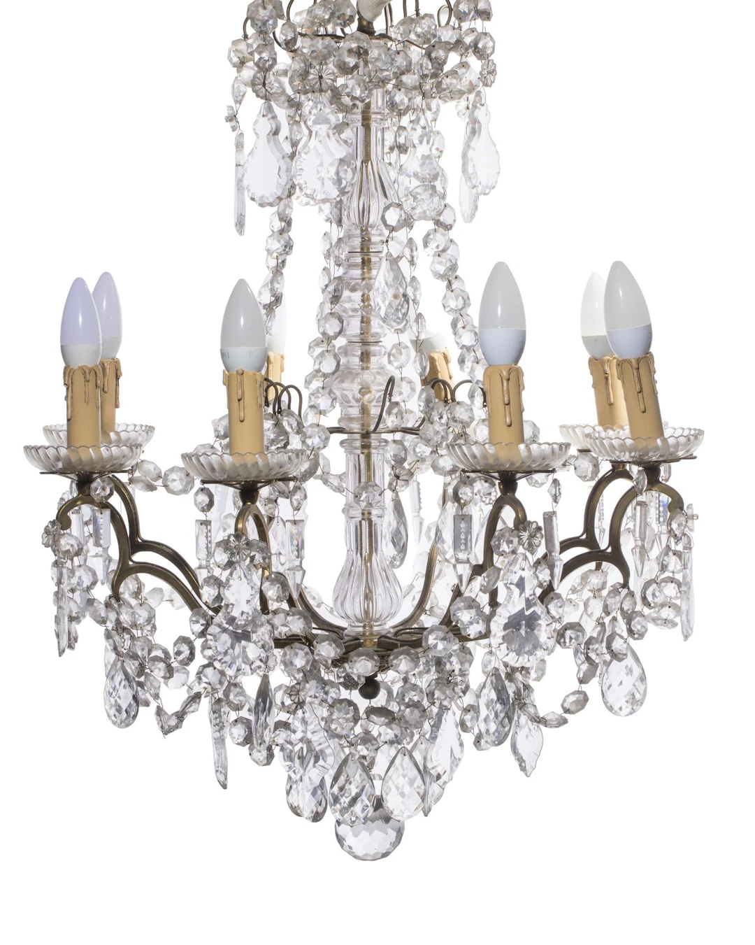 Lustre à huit lumières à structure en bronze ou laiton doré, - Lot 381
