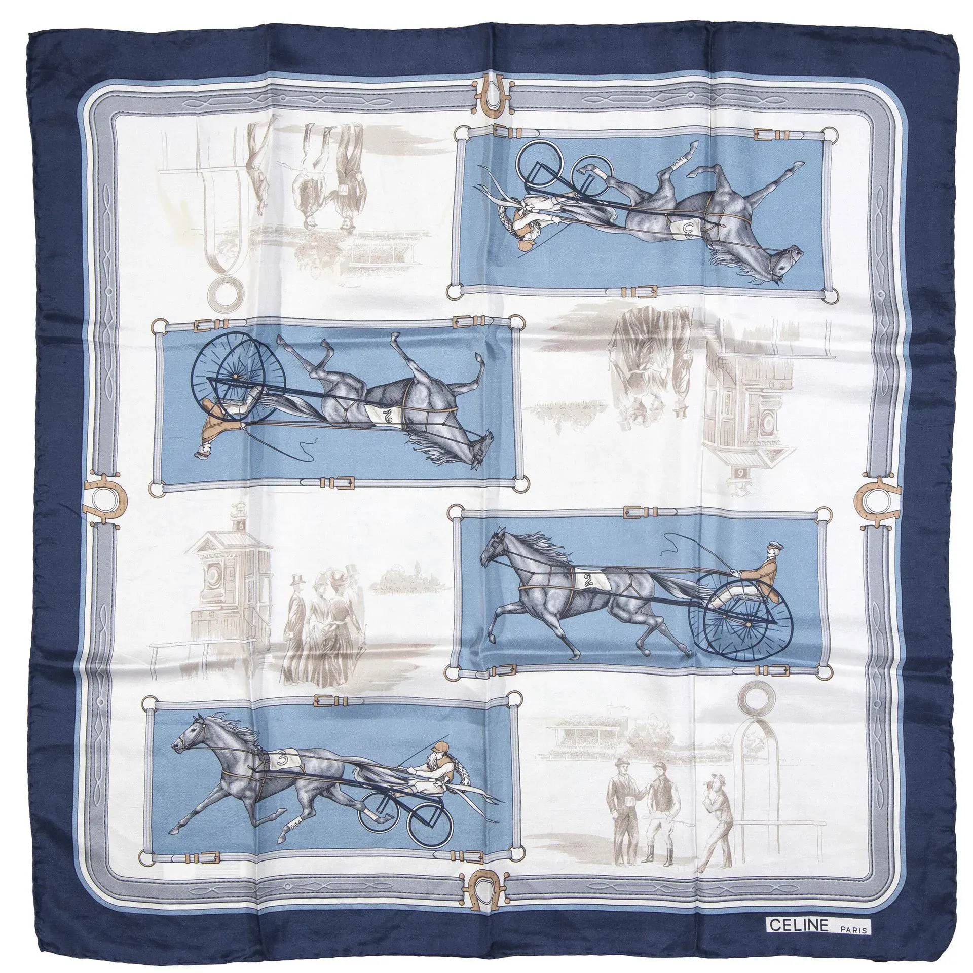 Accessoire Vintage - Plastron/Encolure/Foulard En Soie 100% - Motif Chevaux Violet - Fait Main En France