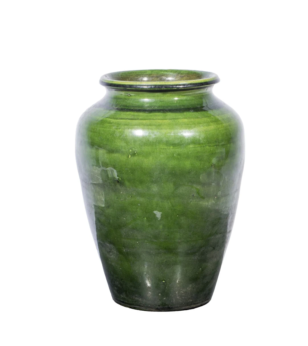 Vase balustre en terre émaillée verte. - Lot 277