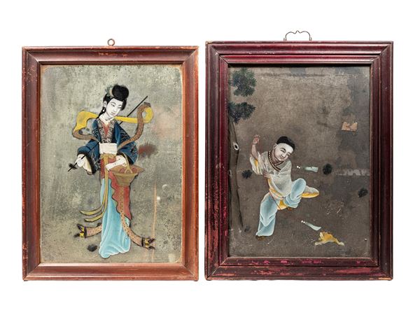 TWO REVERSE-GLASS PAINTING, China, 19th century