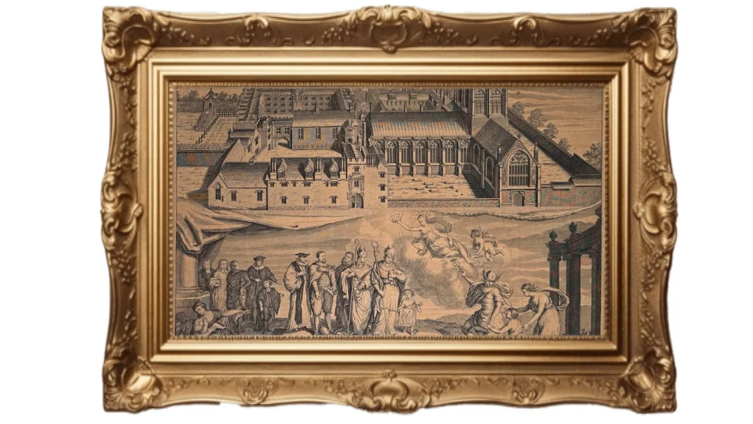 1710 copper-plate engraving of Merton College, Oxford, by George Vertue