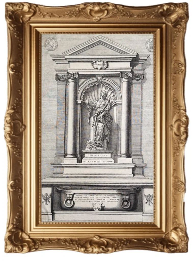 17th-century engraving - the tomb and sculpture of Saint Bibiana in Rome